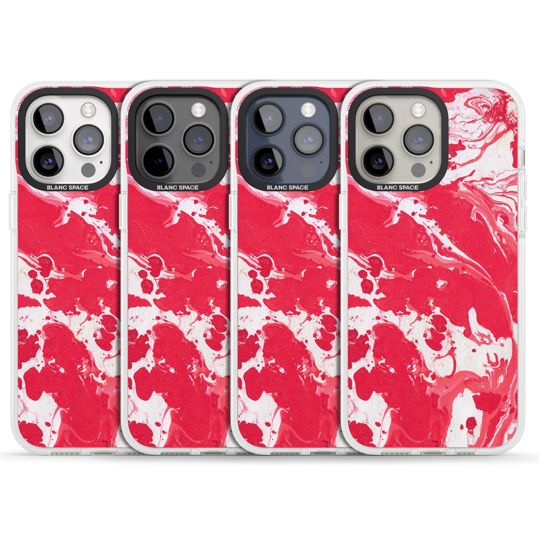 Red & White - Marbled Paper iPhone 15 Pro Max / 15 Pro / 14 Pro Max / 14 Pro / 13 Pro Clear Case Impact Air - Blanc Space