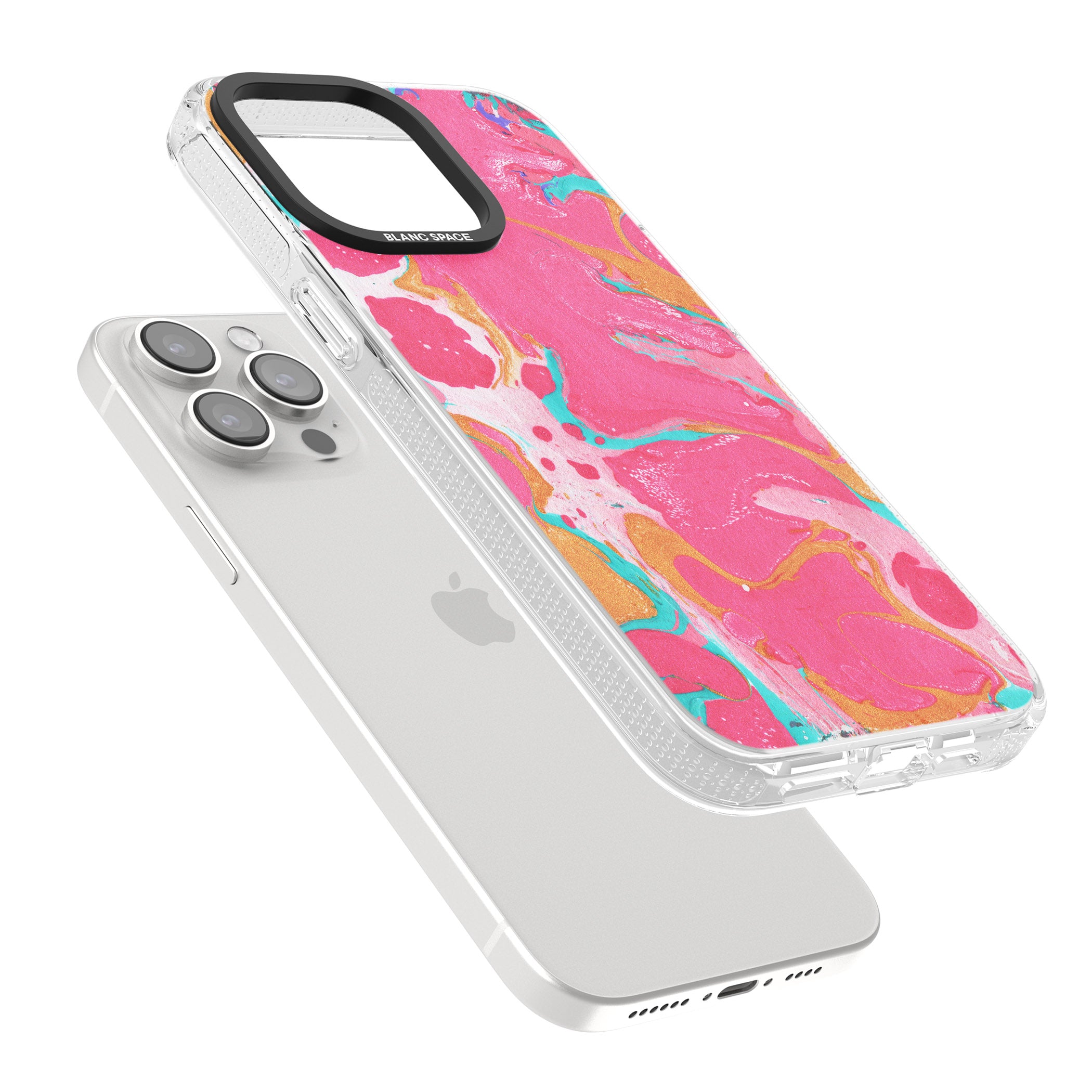 Pink, Orange & Turquoise Marbled Paper Pattern iPhone 15 Pro Max / 15 Pro / 14 Pro Max / 14 Pro / 13 Pro Clear Case Impact Air - Blanc Space