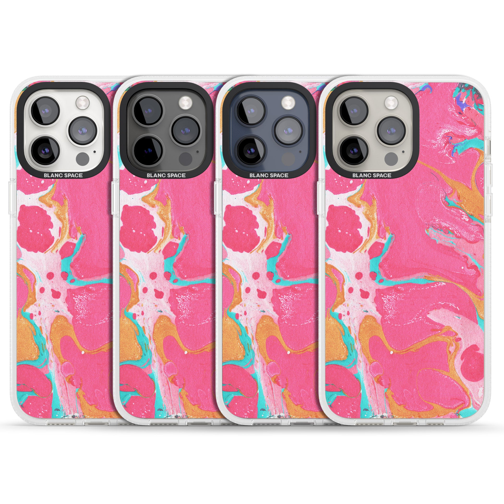 Pink, Orange & Turquoise Marbled Paper Pattern iPhone 15 Pro Max / 15 Pro / 14 Pro Max / 14 Pro / 13 Pro Clear Case Impact Air - Blanc Space