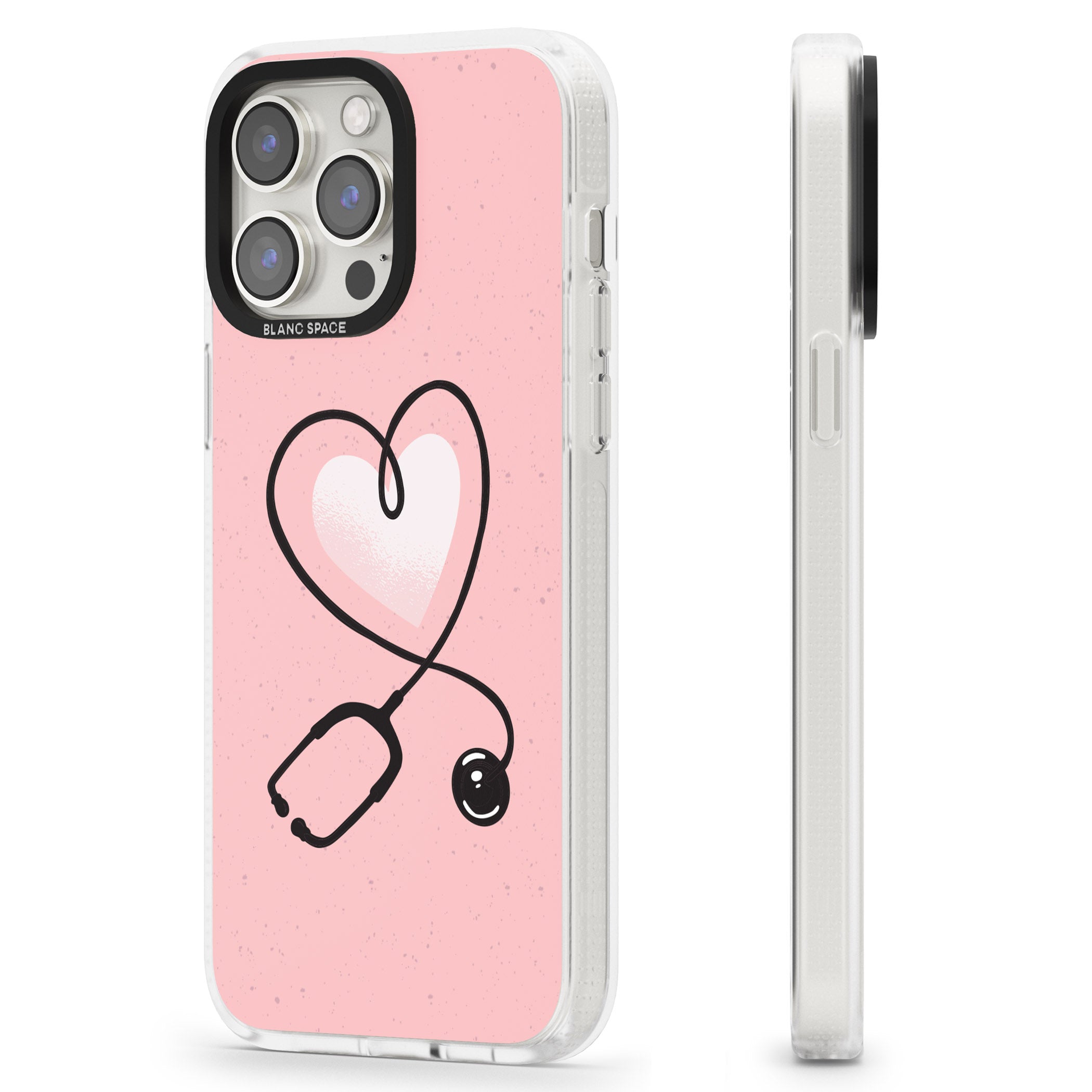 Medical Inspired Design Stethoscope Heart iPhone 15 Pro Max / 15 Pro / 14 Pro Max / 14 Pro / 13 Pro Clear Case Impact Air - Blanc Space
