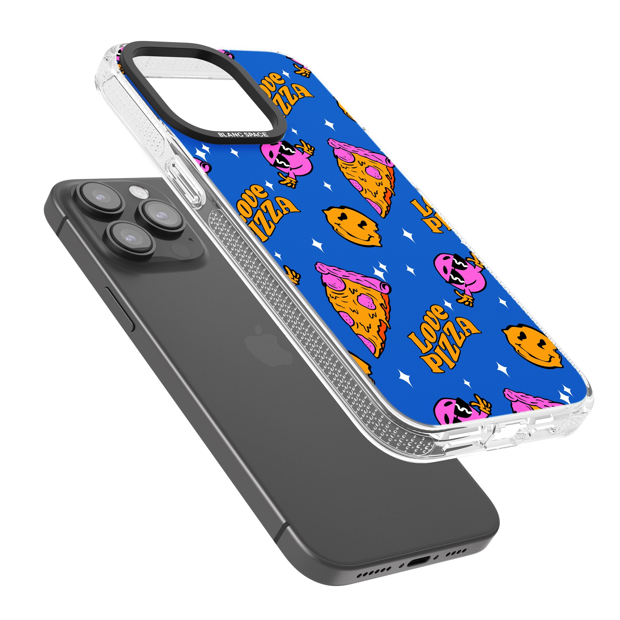 Psychedelic Love Pizza Pattern iPhone 15 Pro Max / 15 Pro / 14 Pro Max / 14 Pro / 13 Pro Clear Case Impact Air - Blanc Space