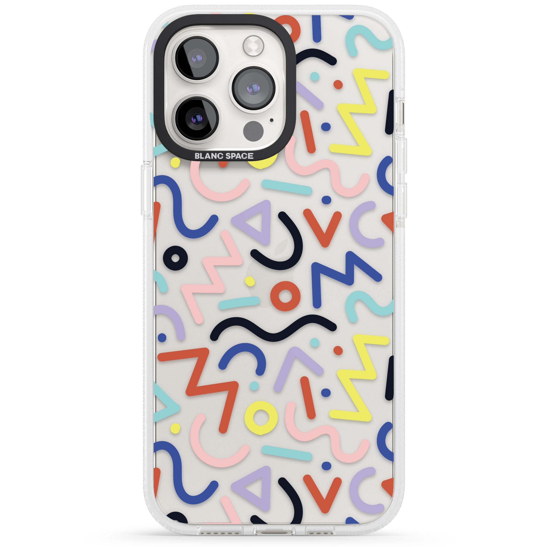 Colourful Squiggles Memphis Retro Pattern Design iPhone 15 Pro Max / 15 Pro / 14 Pro Max / 14 Pro / 13 Pro Clear Case Impact Air - Blanc Space