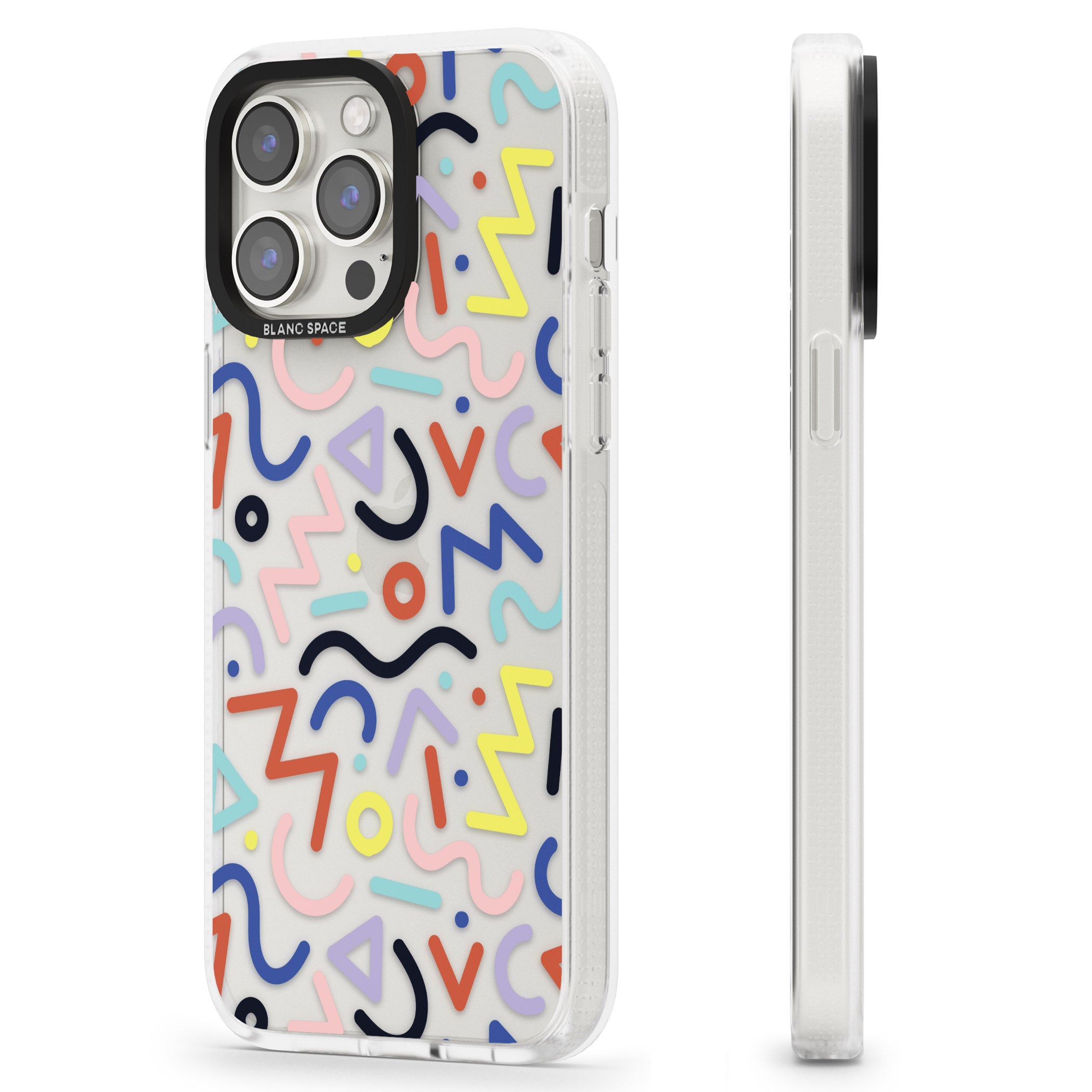 Colourful Squiggles Memphis Retro Pattern Design iPhone 15 Pro Max / 15 Pro / 14 Pro Max / 14 Pro / 13 Pro Clear Case Impact Air - Blanc Space