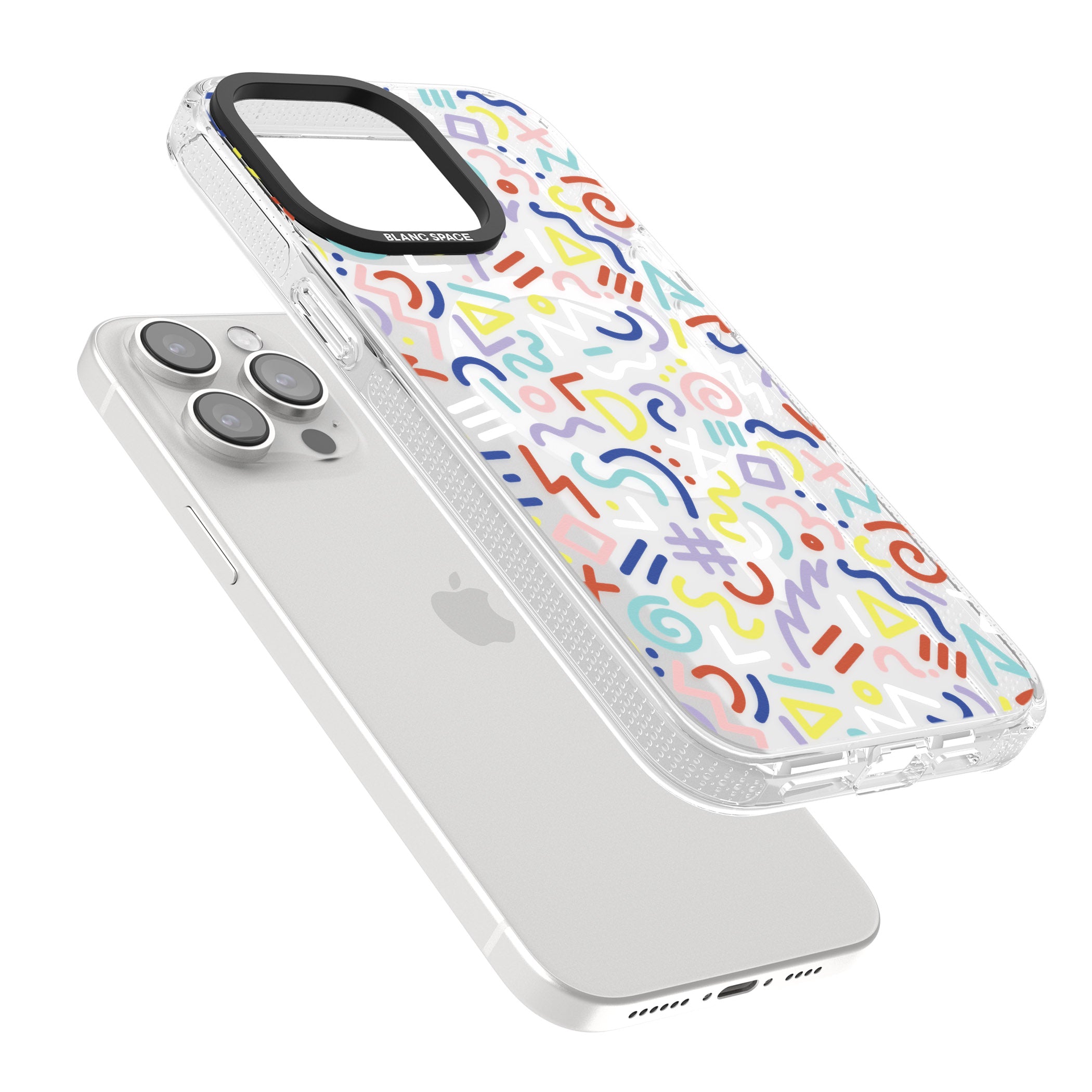 Colourful Mixed Shapes Retro Pattern Design iPhone 15 Pro Max / 15 Pro / 14 Pro Max / 14 Pro / 13 Pro Clear Case Impact Air - Blanc Space