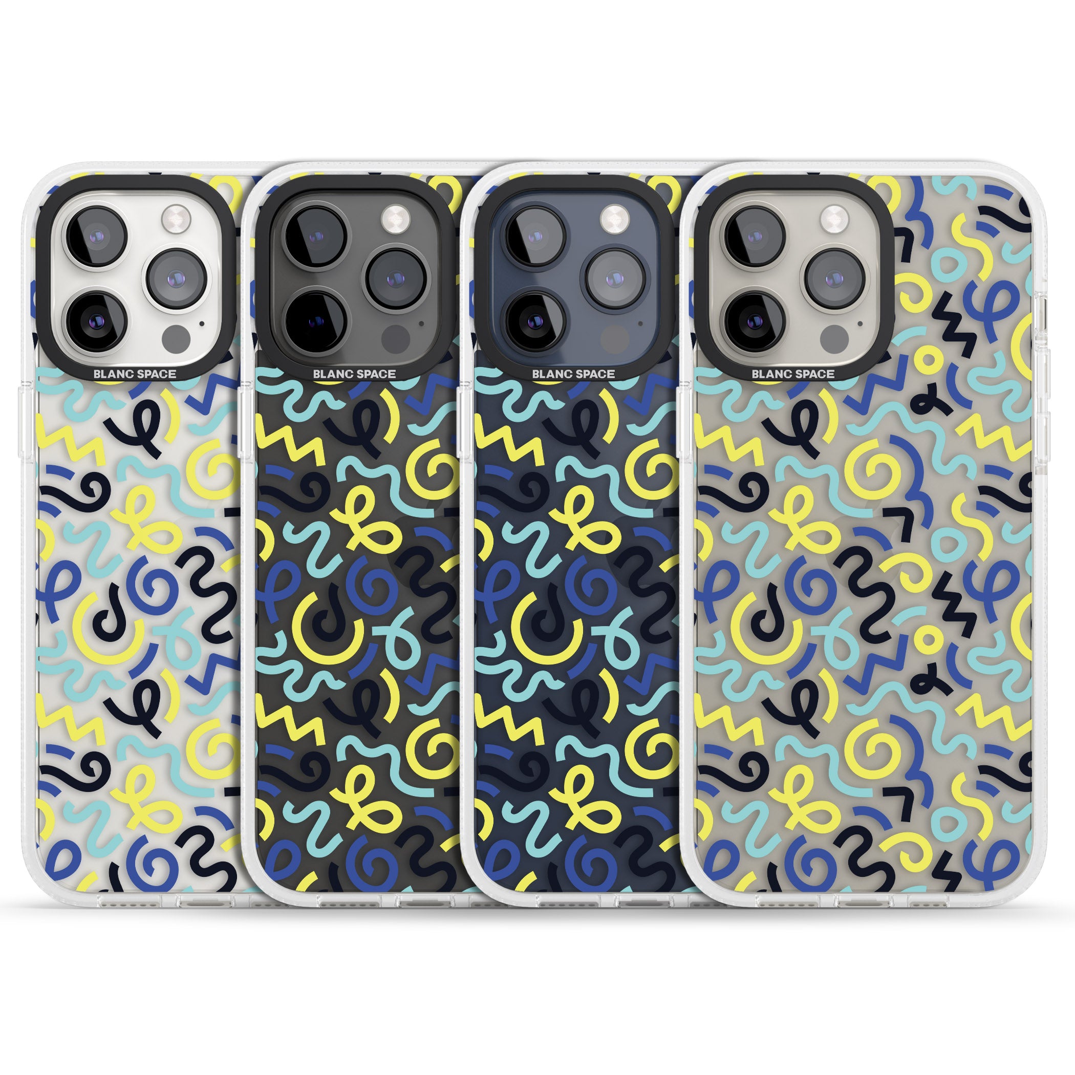 Blue & Yellow Shapes Memphis Retro Pattern Design iPhone 15 Pro Max / 15 Pro / 14 Pro Max / 14 Pro / 13 Pro Clear Case Impact Air - Blanc Space