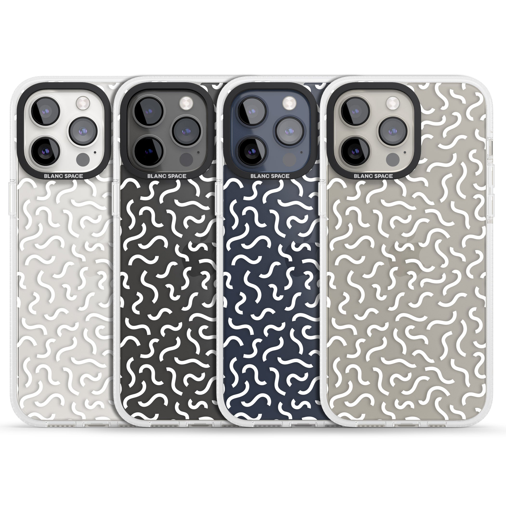 White Wavy Squiggles Memphis Retro Pattern Design iPhone 15 Pro Max / 15 Pro / 14 Pro Max / 14 Pro / 13 Pro Clear Case Impact Air - Blanc Space