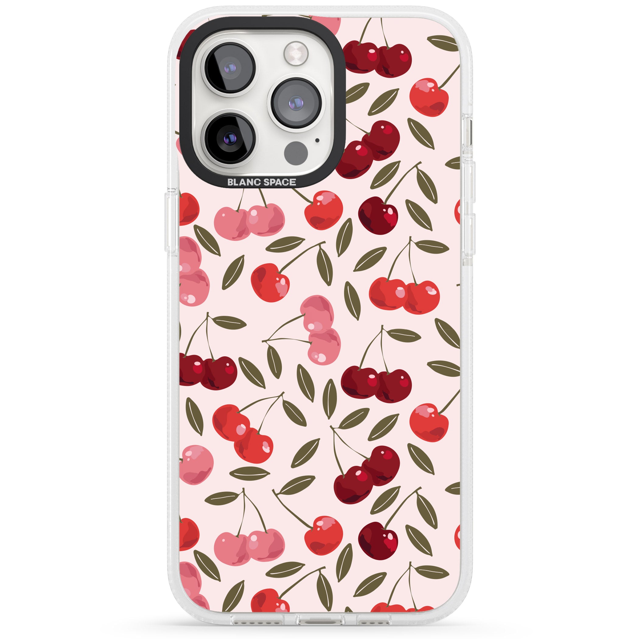 Fruity & Fun Patterns Cherries iPhone 15 Pro Max / 15 Pro / 14 Pro Max / 14 Pro / 13 Pro Clear Case Impact Air - Blanc Space