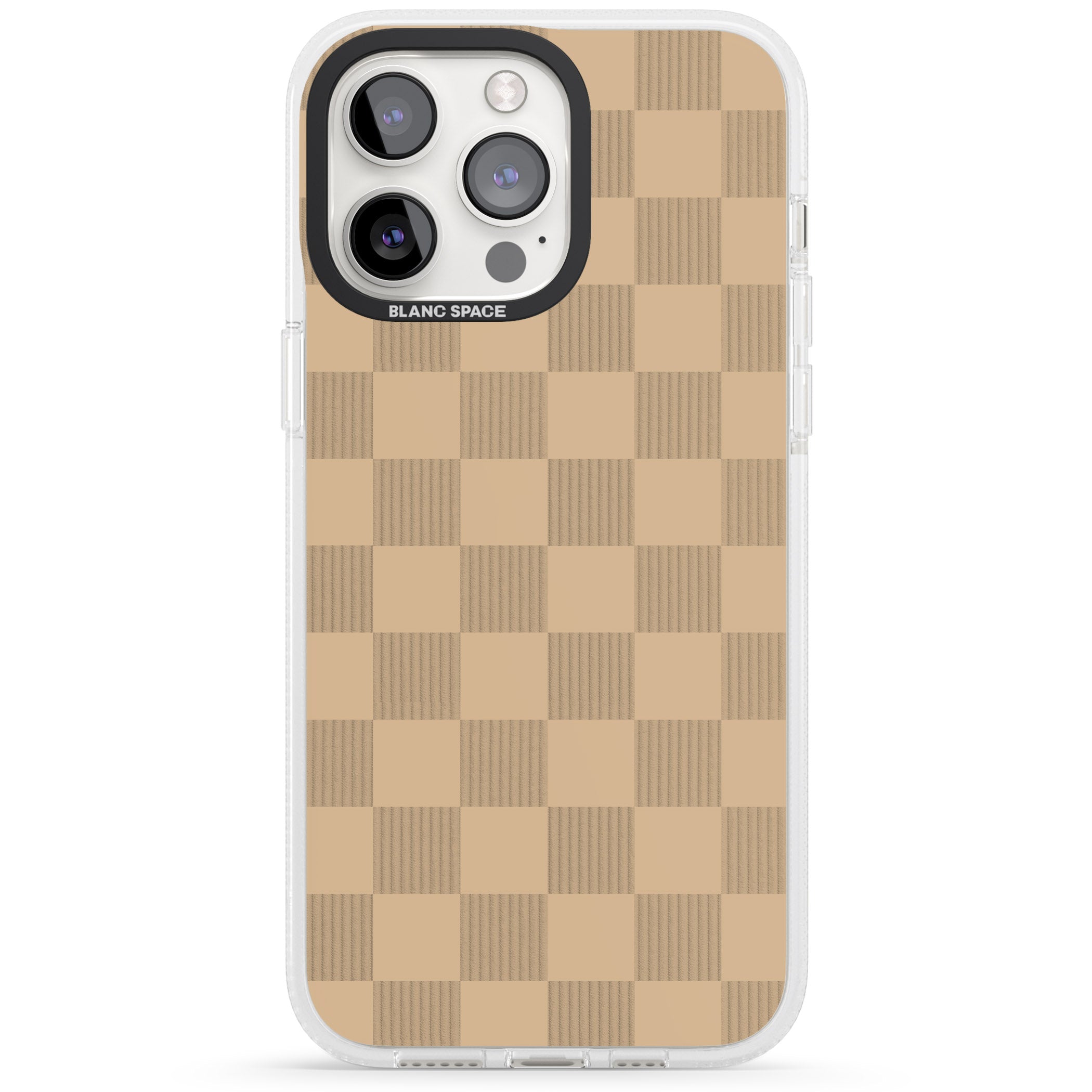 BEIGE CHECKERED iPhone 15 Pro Max / 15 Pro / 14 Pro Max / 14 Pro / 13 Pro Clear Case Impact Air - Blanc Space