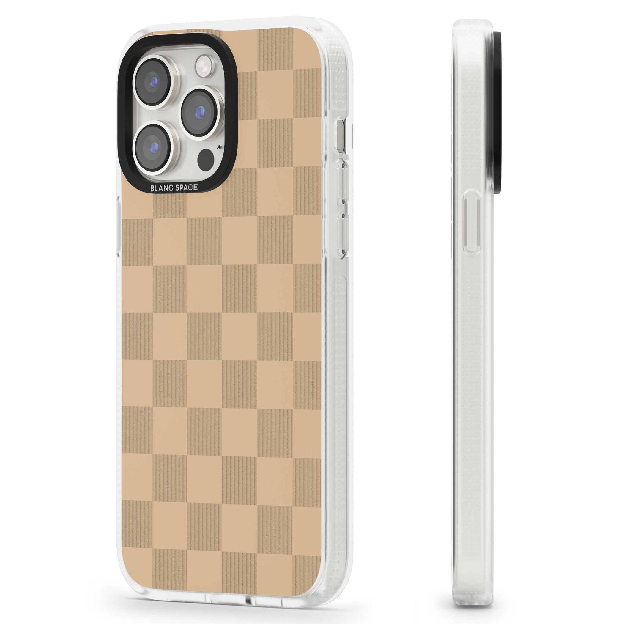 BEIGE CHECKERED iPhone 15 Pro Max / 15 Pro / 14 Pro Max / 14 Pro / 13 Pro Clear Case Impact Air - Blanc Space