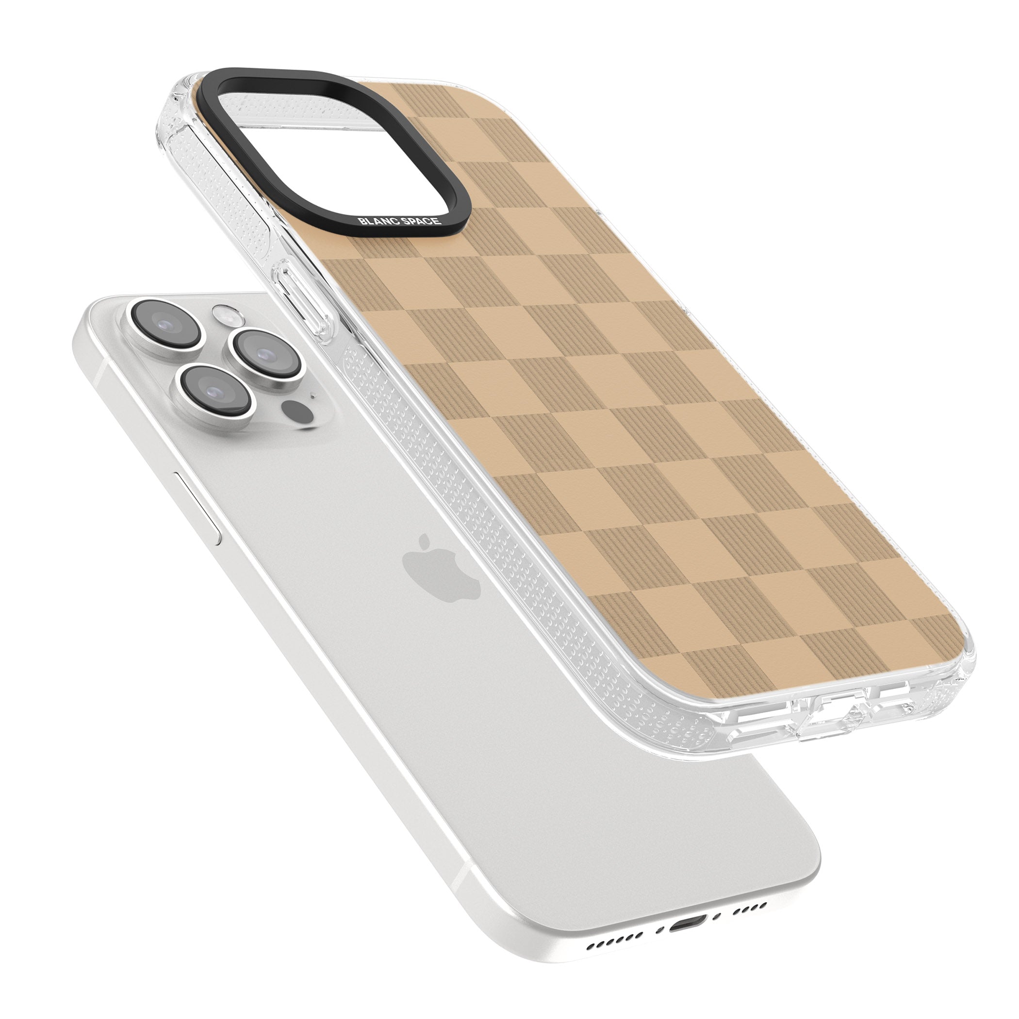 BEIGE CHECKERED iPhone 15 Pro Max / 15 Pro / 14 Pro Max / 14 Pro / 13 Pro Clear Case Impact Air - Blanc Space
