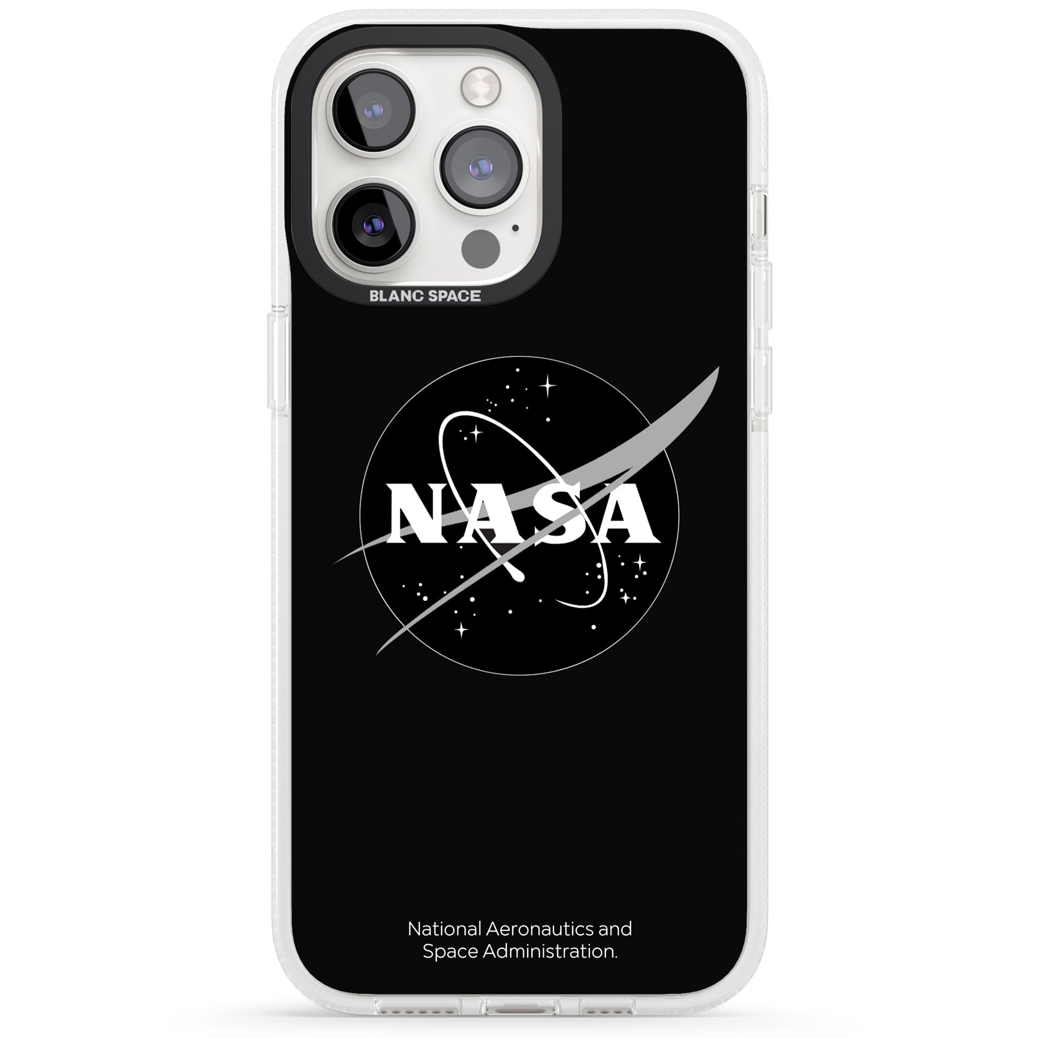 Dark NASA Meatball iPhone 15 Pro Max / 15 Pro / 14 Pro Max / 14 Pro / 13 Pro Clear Case Impact Air - Blanc Space