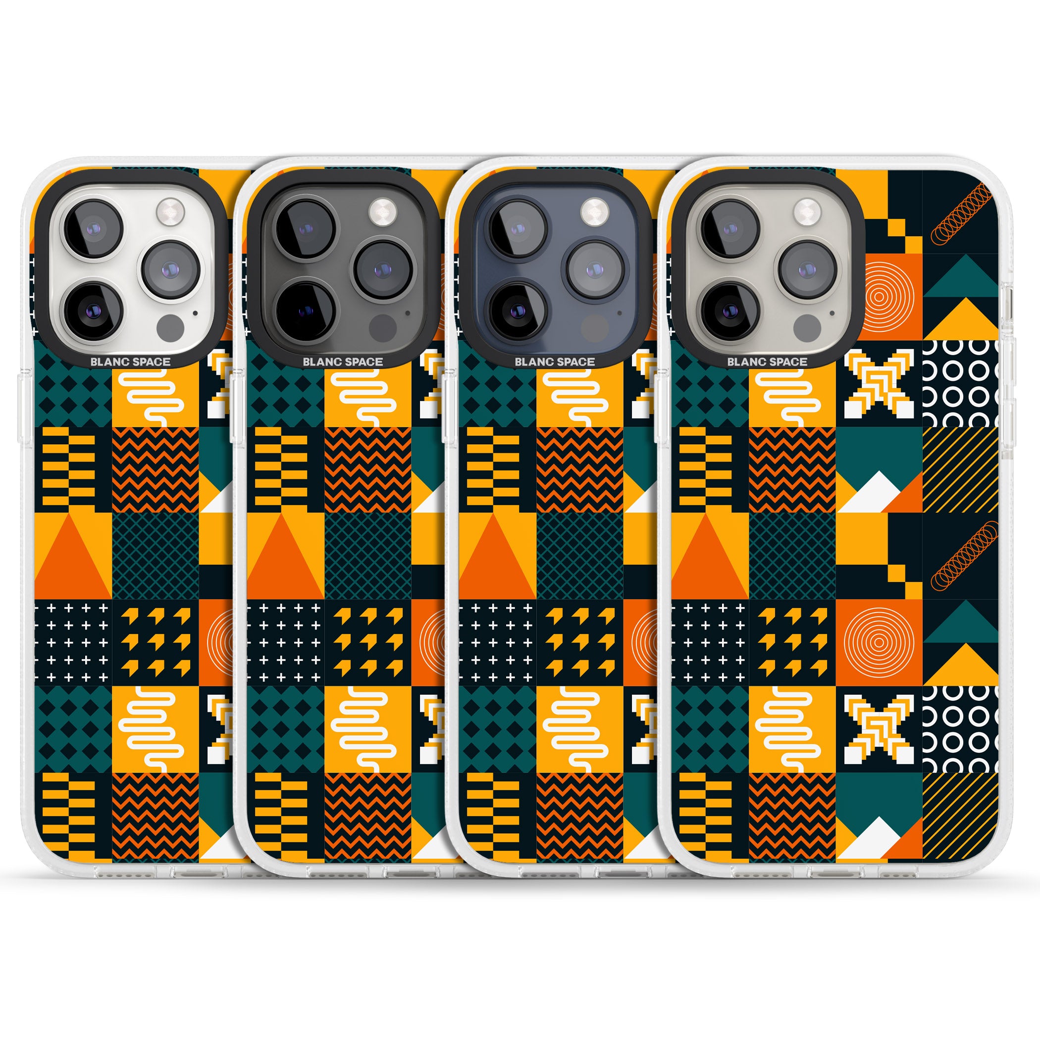 Funky Geometric Patterns: Orange & Dark Green iPhone 15 Pro Max / 15 Pro / 14 Pro Max / 14 Pro / 13 Pro Clear Case Impact Air - Blanc Space
