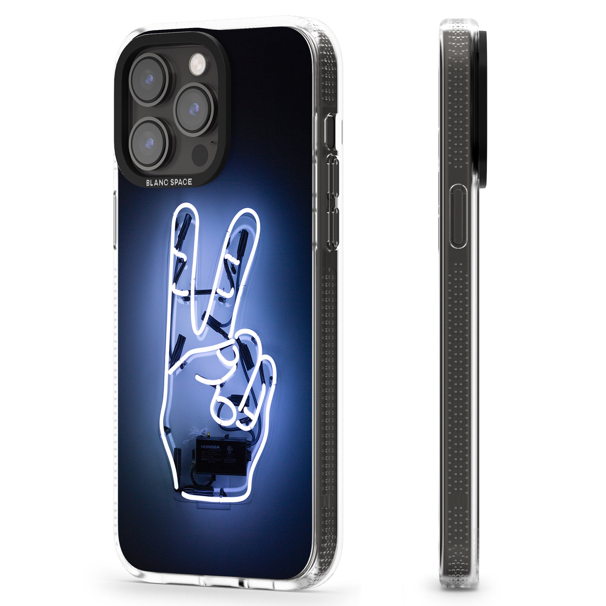 Peace Sign Hand Neon Sign iPhone 15 Pro Max / 15 Pro / 14 Pro Max / 14 Pro / 13 Pro Clear Case Impact Air - Blanc Space