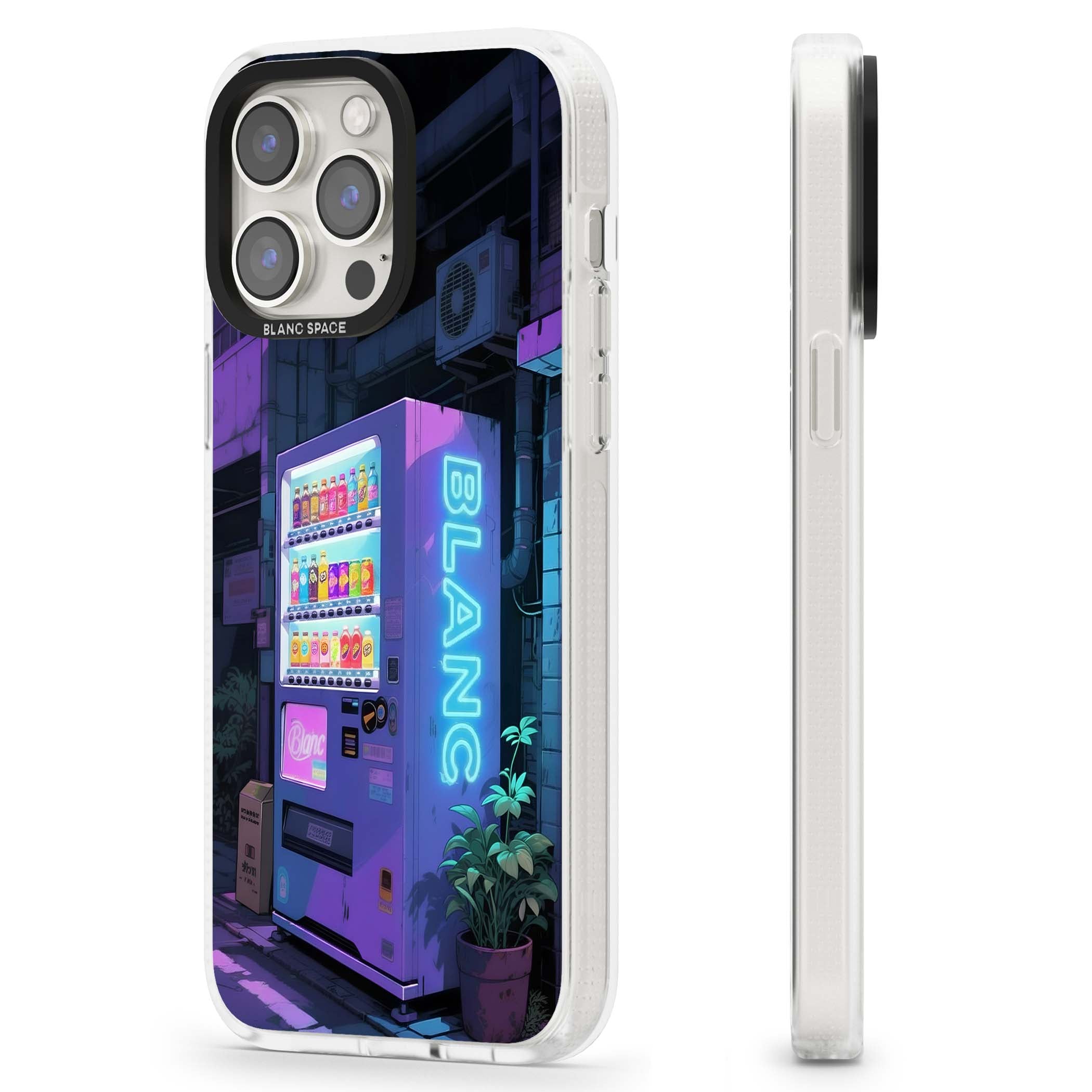 Shibuya Glow Japanese iPhone case featuring a glowing Tokyo vending machine, neon signage, and moody purple alleyway | Clear Case Impact Air case for iPhone 15 Pro, iPhone 15 Pro Max