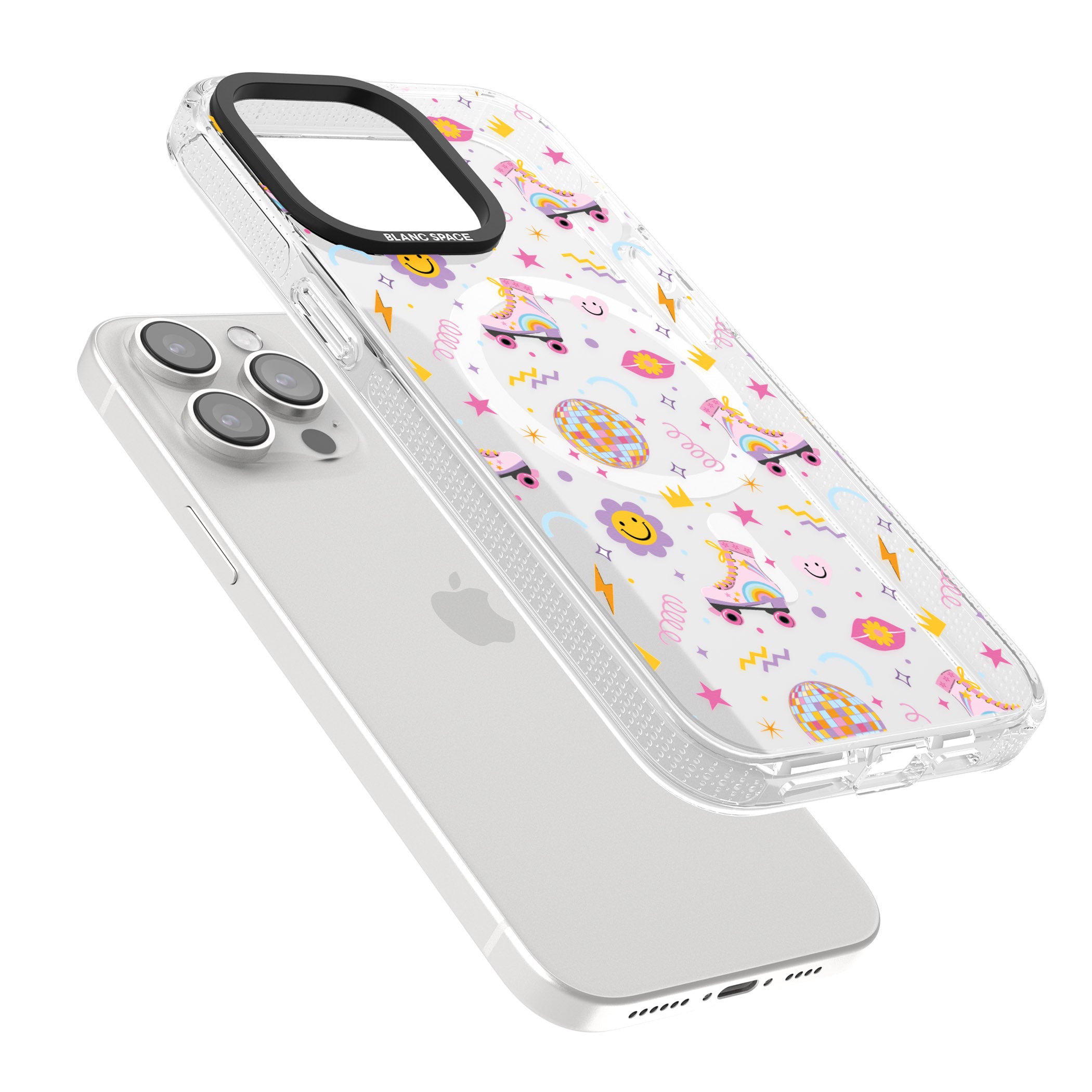 Roller Disco Pattern iPhone 15 Pro Max / 15 Pro / 14 Pro Max / 14 Pro / 13 Pro Clear Case Impact Air - Blanc Space