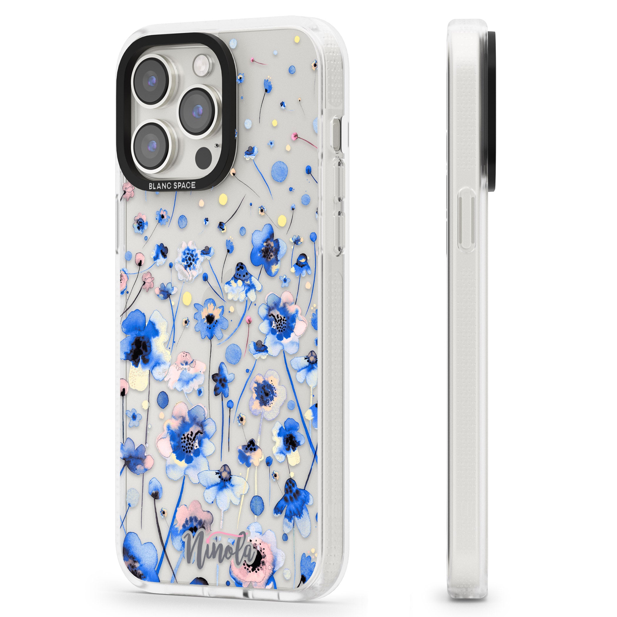 Ink Flowers Blue iPhone 15 Pro Max / 15 Pro / 14 Pro Max / 14 Pro / 13 Pro Clear Case Impact Air - Blanc Space