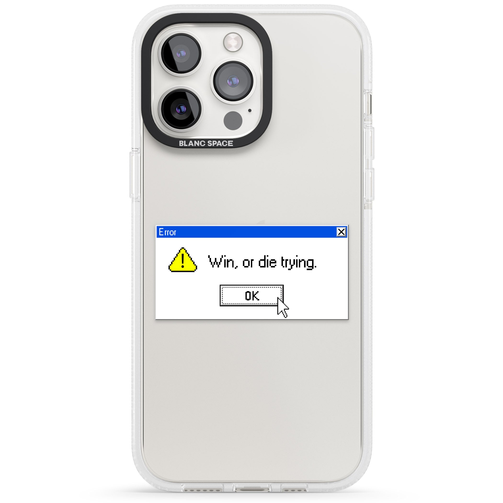 Win or die trying.exe iPhone 15 Pro Max / 15 Pro / 14 Pro Max / 14 Pro / 13 Pro Clear Case Impact Air - Blanc Space