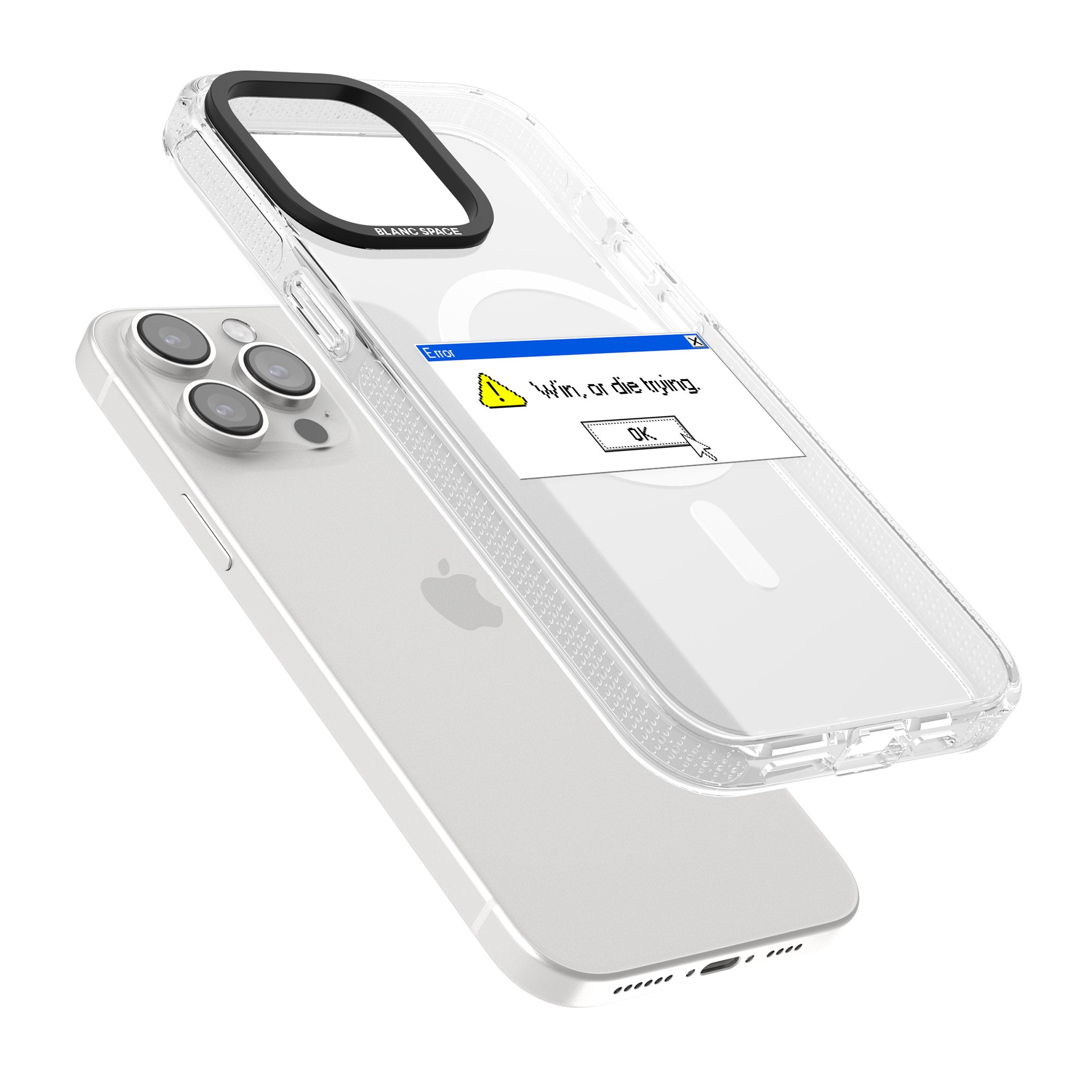 Win or die trying.exe iPhone 15 Pro Max / 15 Pro / 14 Pro Max / 14 Pro / 13 Pro Clear Case Impact Air - Blanc Space