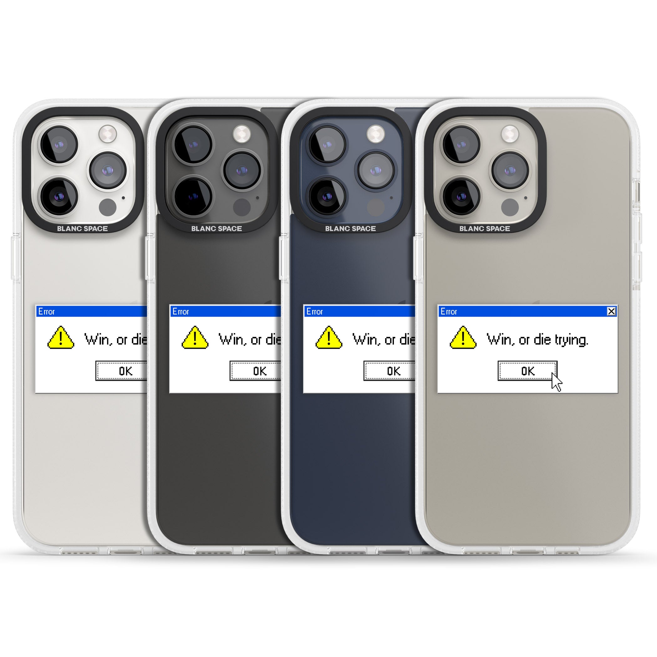 Win or die trying.exe iPhone 15 Pro Max / 15 Pro / 14 Pro Max / 14 Pro / 13 Pro Clear Case Impact Air - Blanc Space