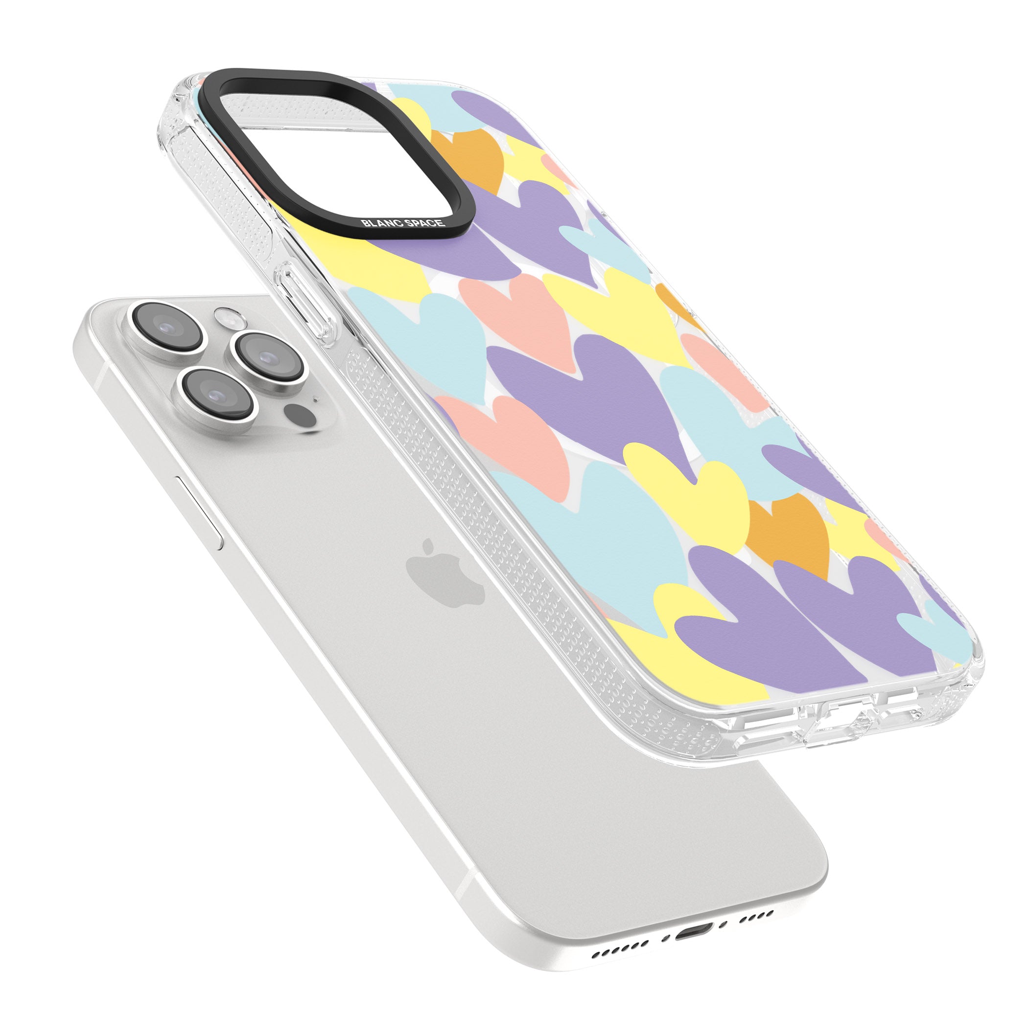 Pastel Hearts iPhone 15 Pro Max / 15 Pro / 14 Pro Max / 14 Pro / 13 Pro Clear Case Impact Air - Blanc Space
