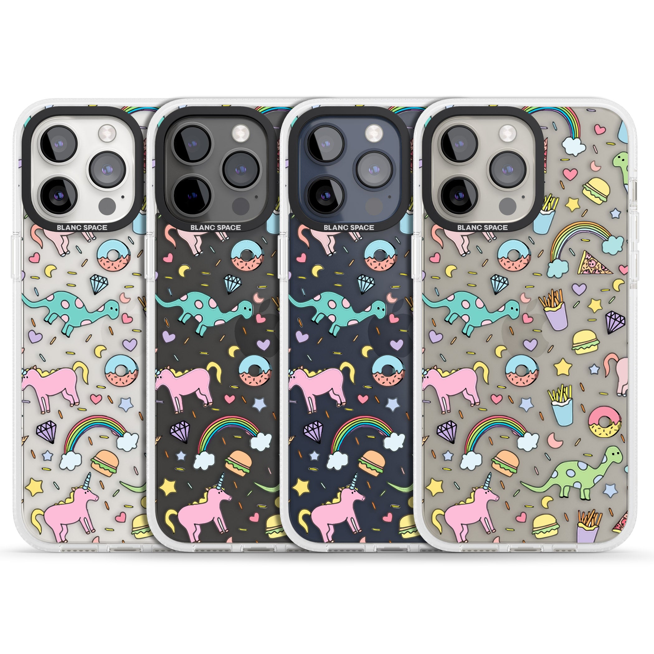 Cute Pattern iPhone 15 Pro Max / 15 Pro / 14 Pro Max / 14 Pro / 13 Pro Clear Case Impact Air - Blanc Space