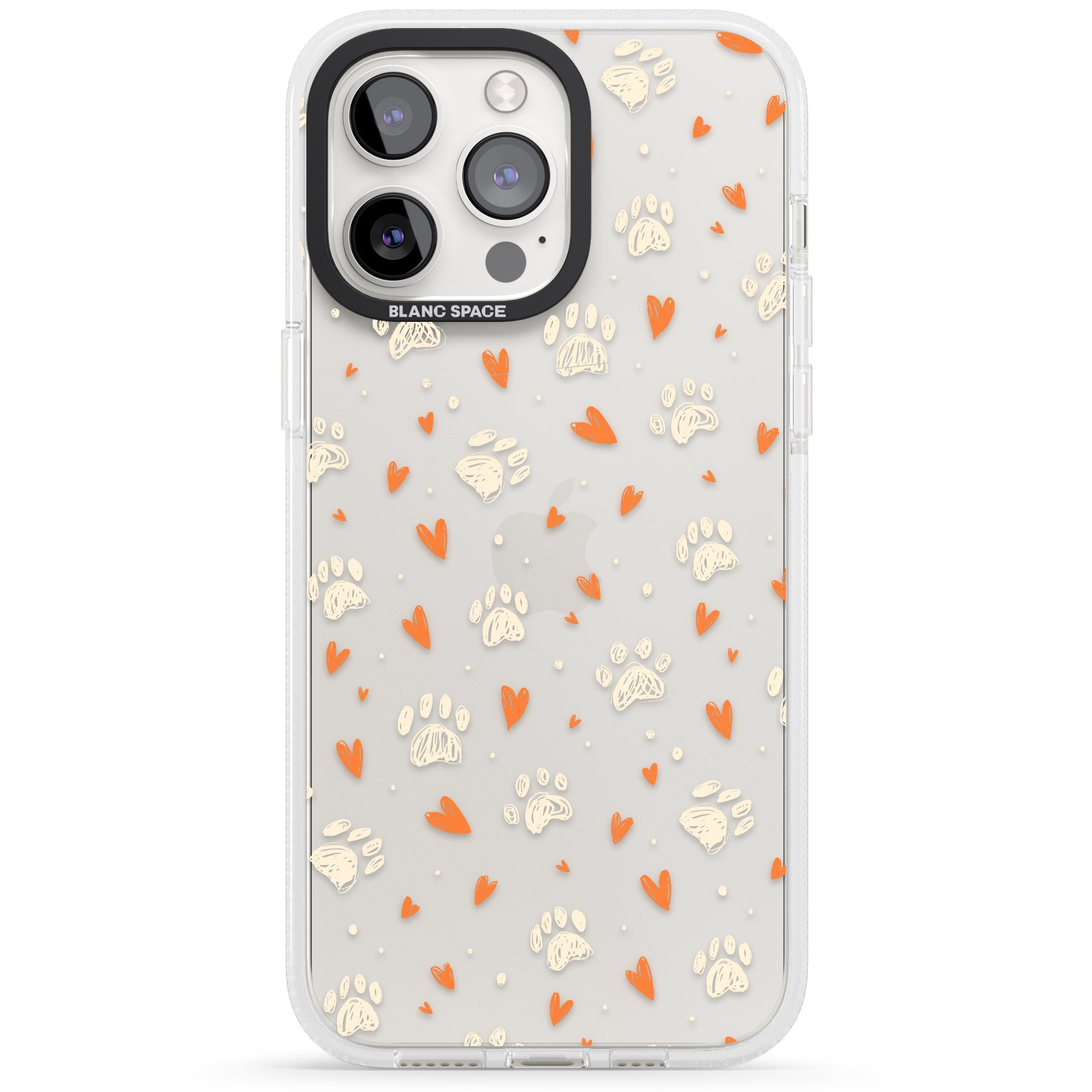 Paws & Hearts Pattern (Clear) iPhone 15 Pro Max / 15 Pro / 14 Pro Max / 14 Pro / 13 Pro Clear Case Impact Air - Blanc Space