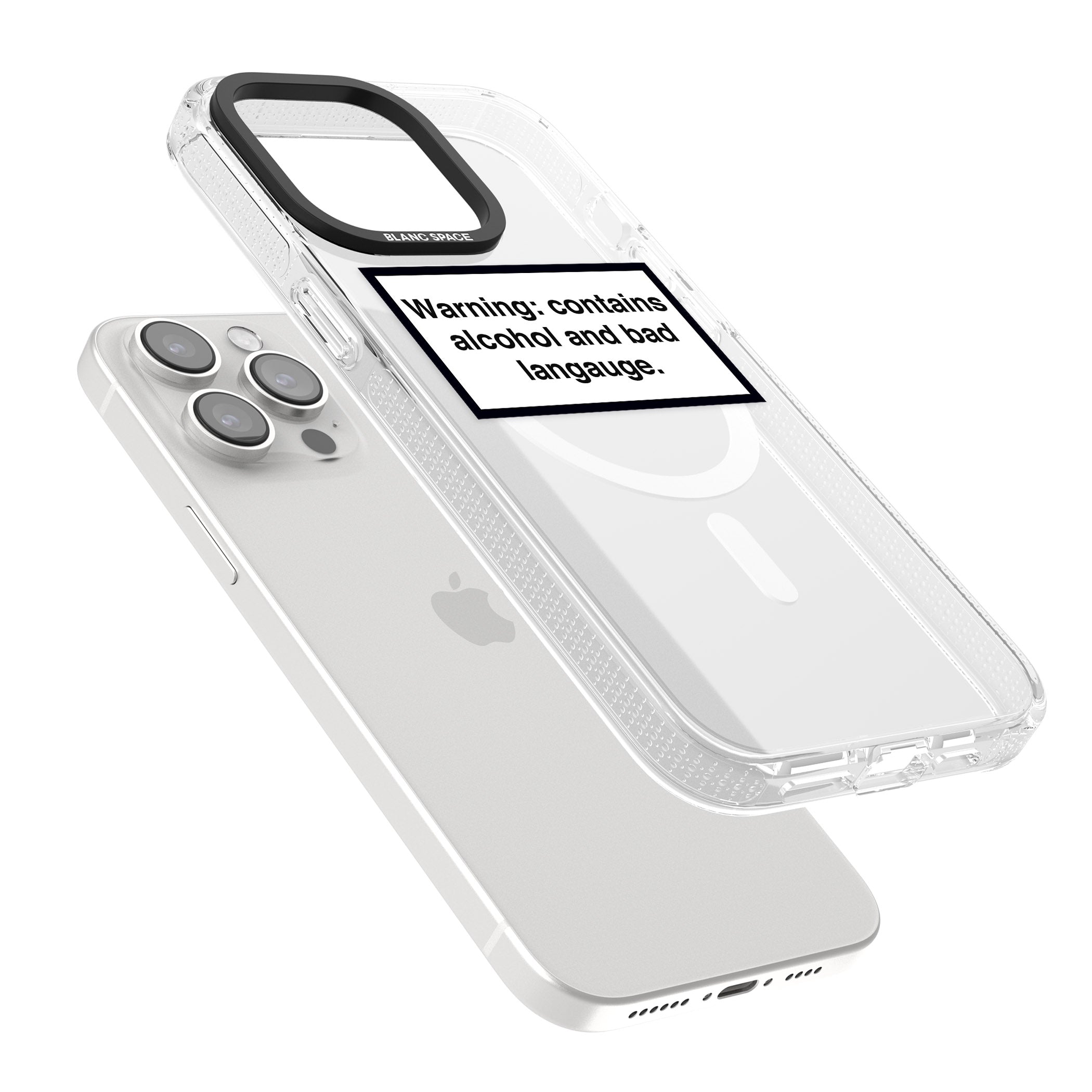 Warning: Contains Alcohol & Bad Language iPhone 15 Pro Max / 15 Pro / 14 Pro Max / 14 Pro / 13 Pro Clear Case Impact Air - Blanc Space