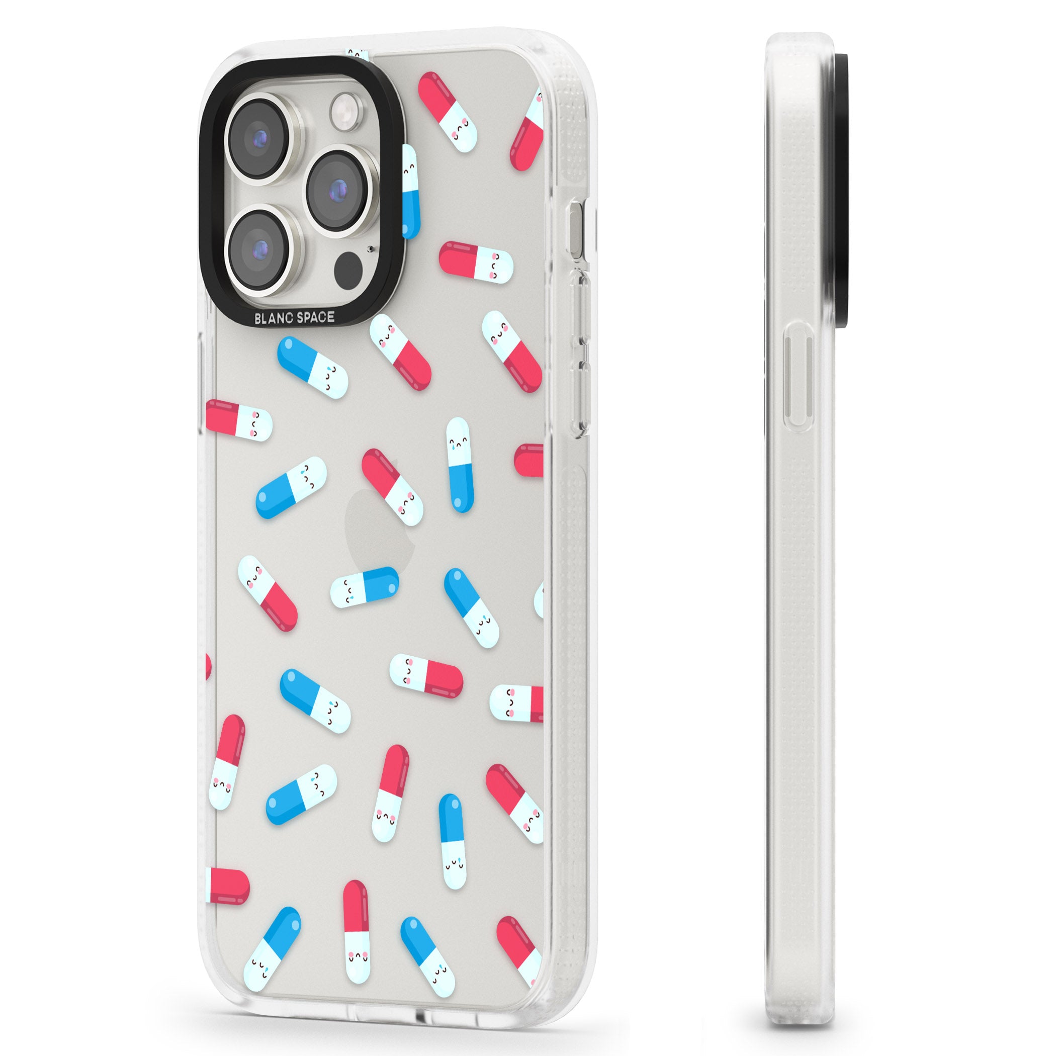 Kawaii Pill Pattern iPhone 15 Pro Max / 15 Pro / 14 Pro Max / 14 Pro / 13 Pro Clear Case Impact Air - Blanc Space