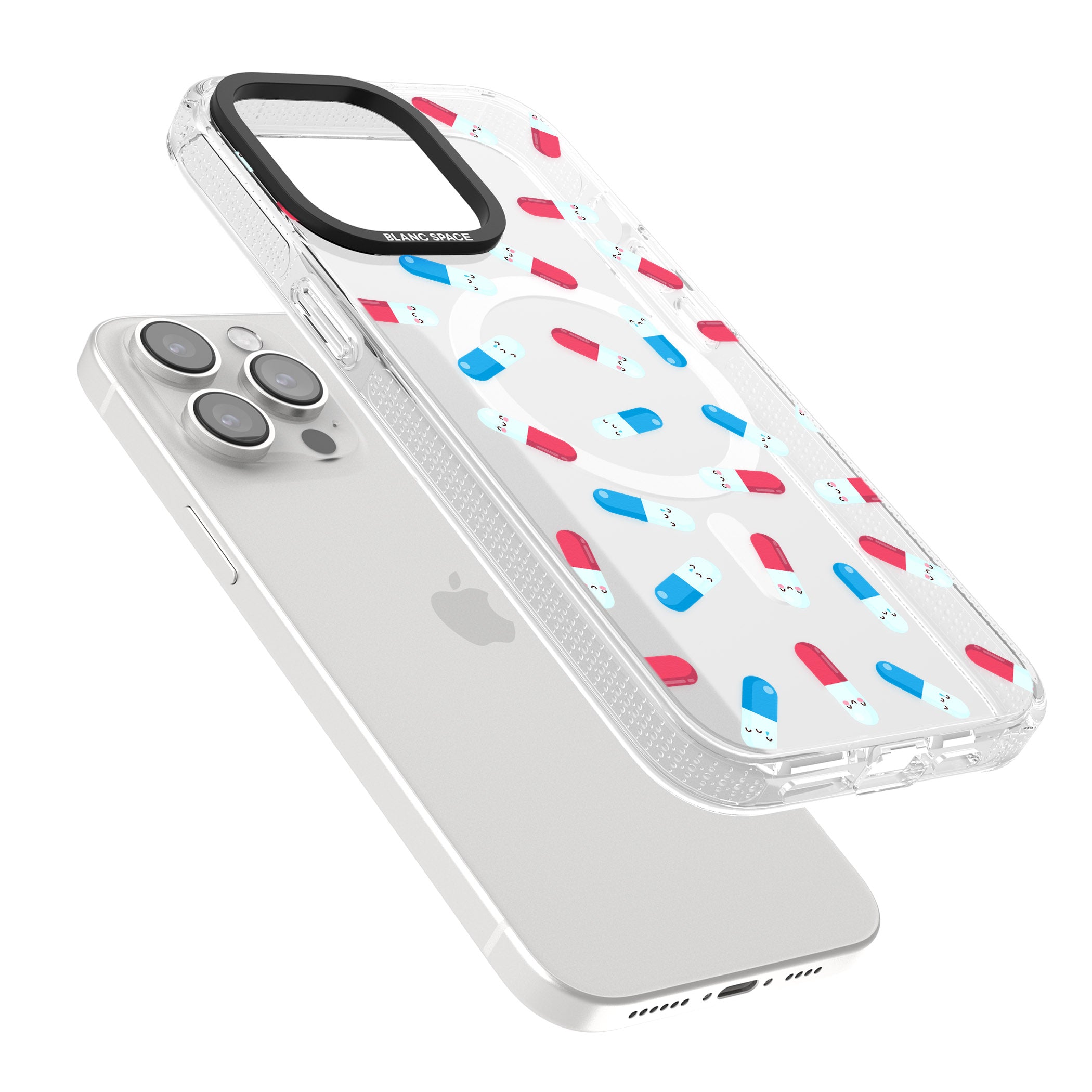 Kawaii Pill Pattern iPhone 15 Pro Max / 15 Pro / 14 Pro Max / 14 Pro / 13 Pro Clear Case Impact Air - Blanc Space