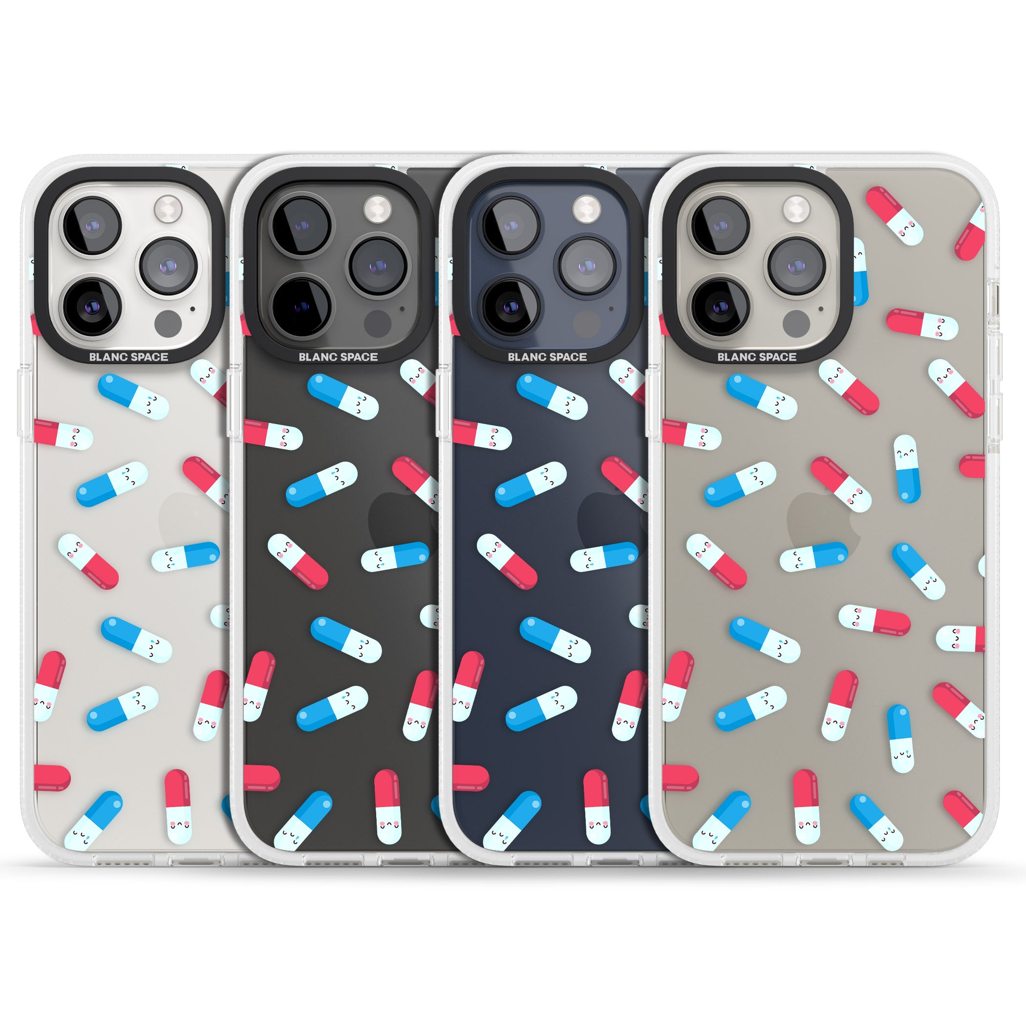 Kawaii Pill Pattern iPhone 15 Pro Max / 15 Pro / 14 Pro Max / 14 Pro / 13 Pro Clear Case Impact Air - Blanc Space