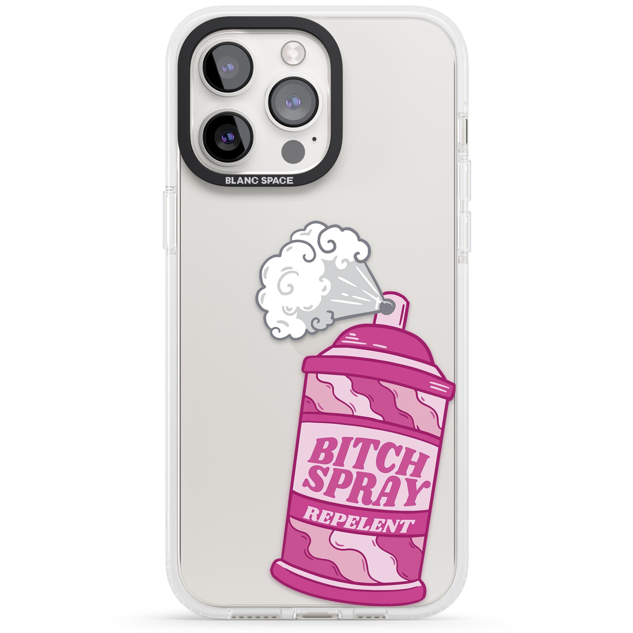 B*tch Spray iPhone 15 Pro Max / 15 Pro / 14 Pro Max / 14 Pro / 13 Pro Clear Case Impact Air - Blanc Space