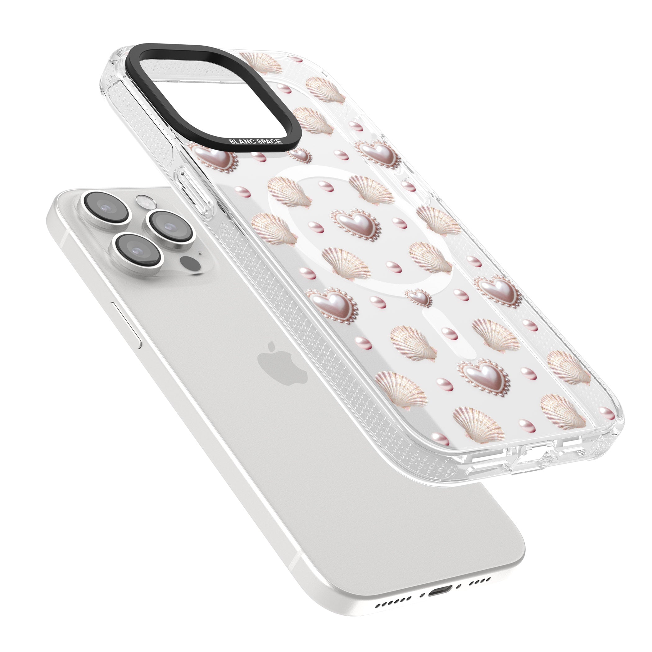 Pearl Hearts iPhone 15 Pro Max / 15 Pro / 14 Pro Max / 14 Pro / 13 Pro Clear Case Impact Air - Blanc Space