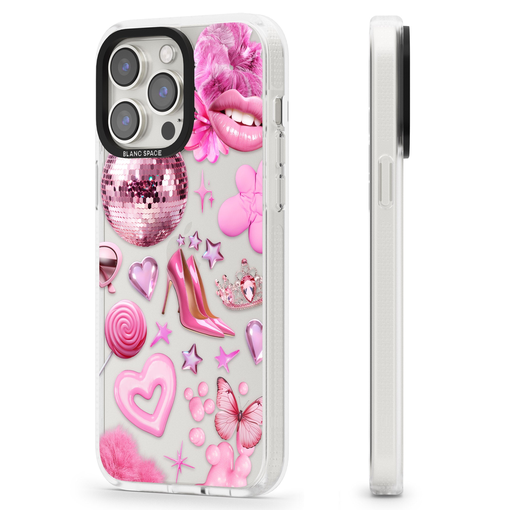 Pink Glam iPhone 15 Pro Max / 15 Pro / 14 Pro Max / 14 Pro / 13 Pro Clear Case Impact Air - Blanc Space