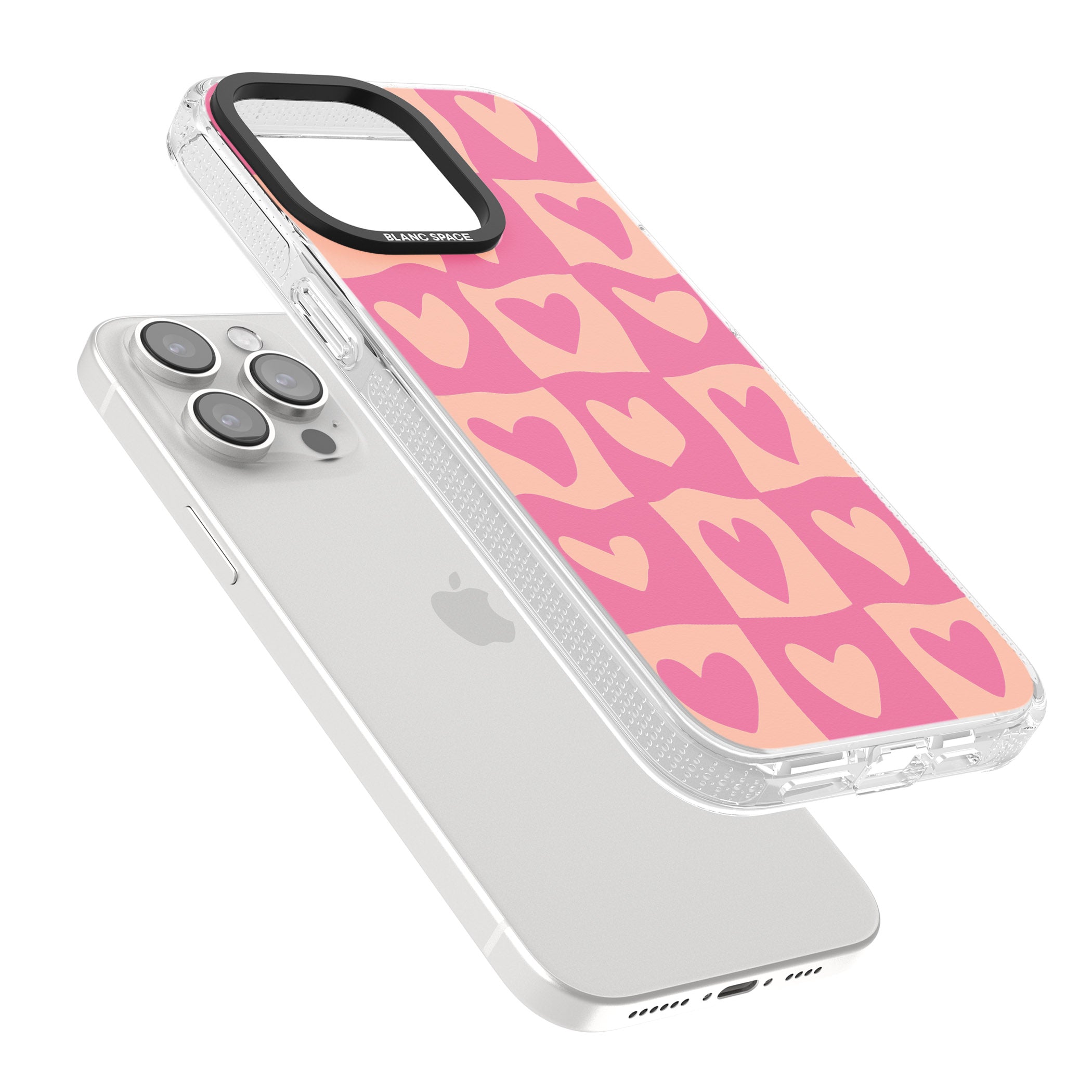 Pink Wavy Checked Hearts iPhone 15 Pro Max / 15 Pro / 14 Pro Max / 14 Pro / 13 Pro Clear Case Impact Air - Blanc Space