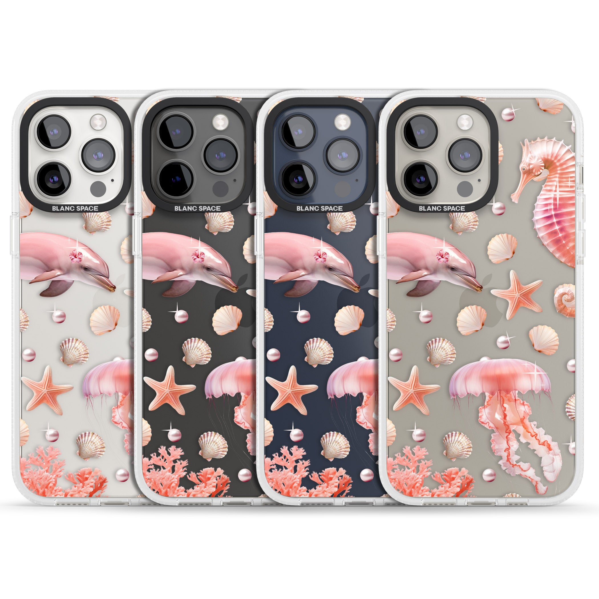 Pink Sealife iPhone 15 Pro Max / 15 Pro / 14 Pro Max / 14 Pro / 13 Pro Clear Case Impact Air - Blanc Space