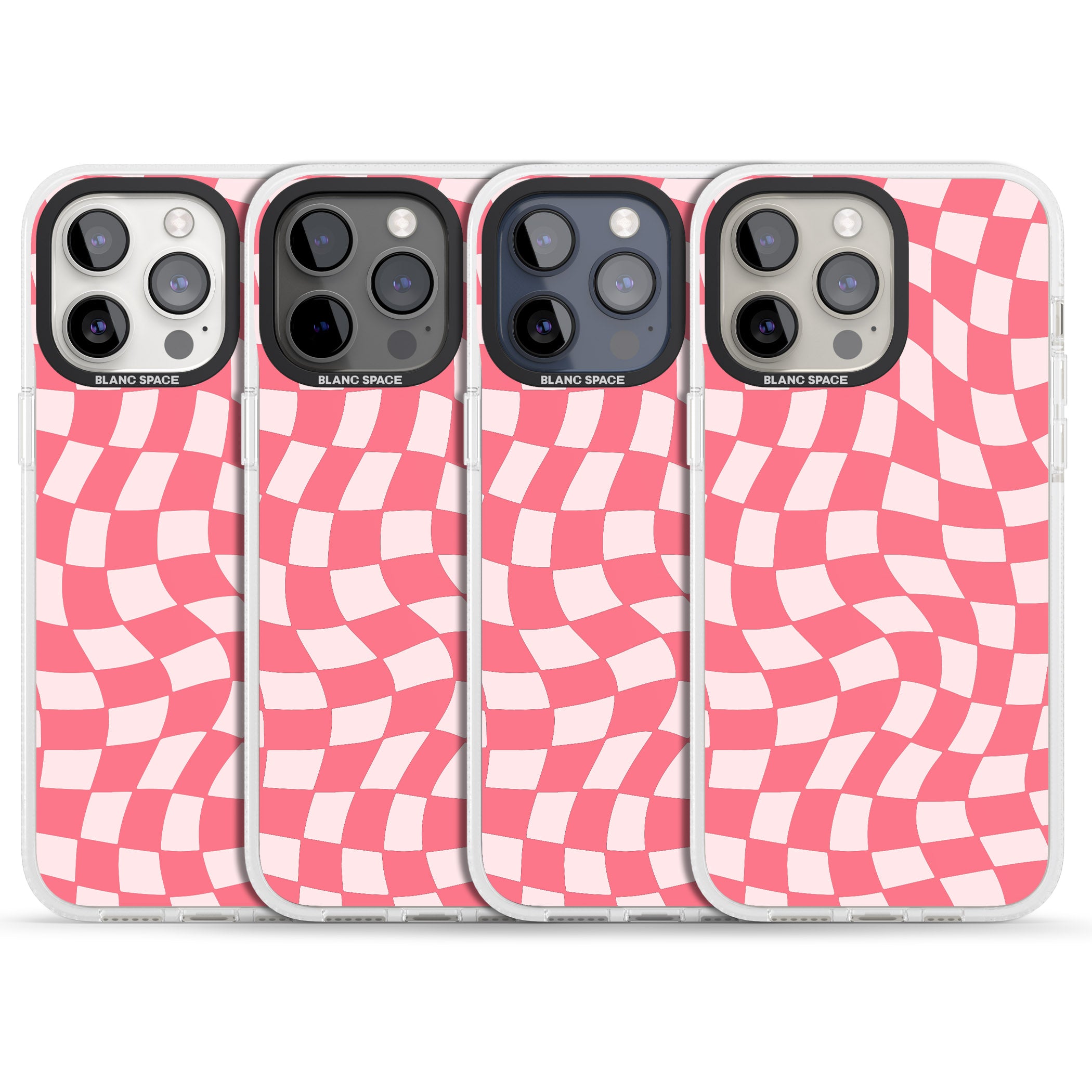 Pink Wavy Checked Pattern iPhone 15 Pro Max / 15 Pro / 14 Pro Max / 14 Pro / 13 Pro Clear Case Impact Air - Blanc Space