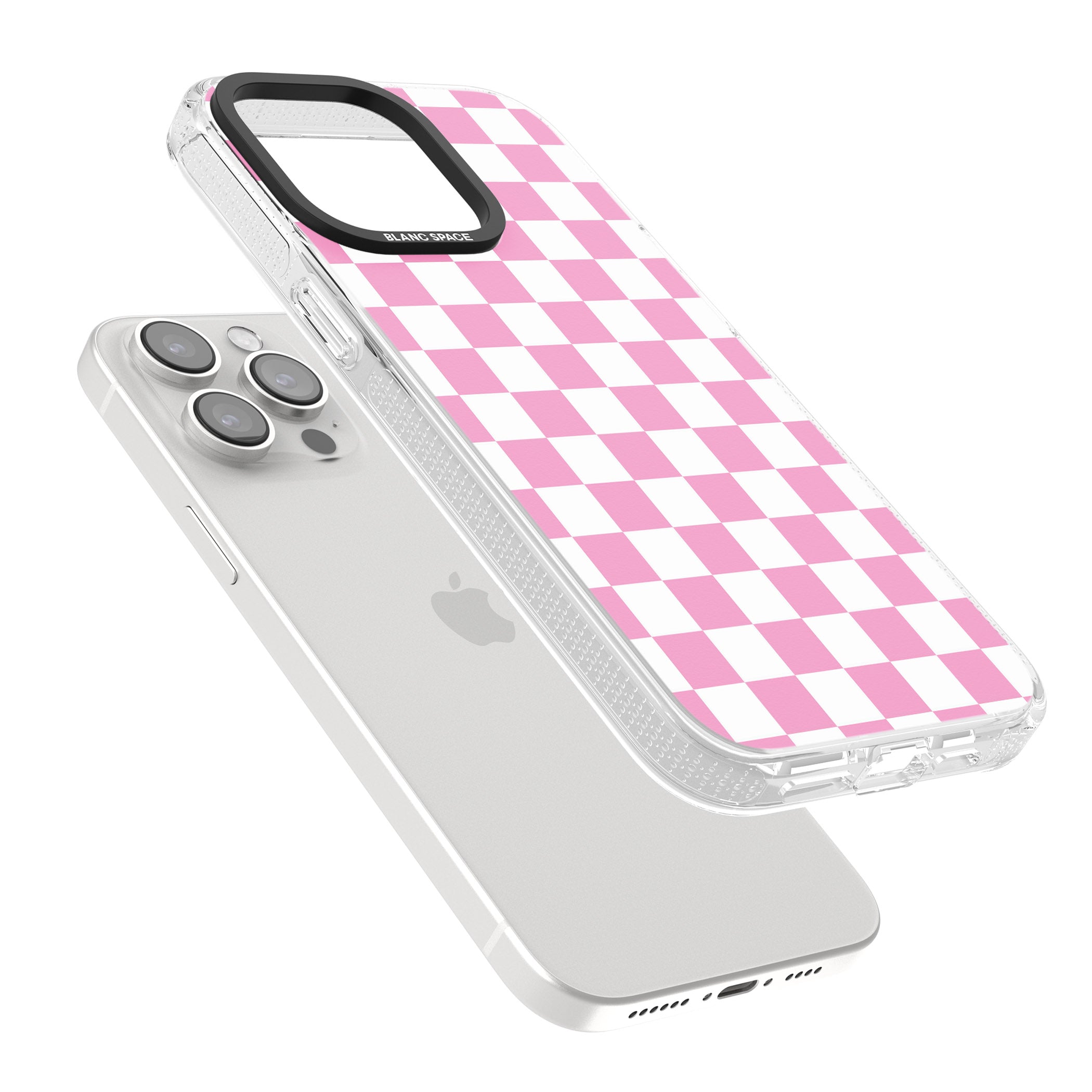 Pink Checkered iPhone 15 Pro Max / 15 Pro / 14 Pro Max / 14 Pro / 13 Pro Clear Case Impact Air - Blanc Space