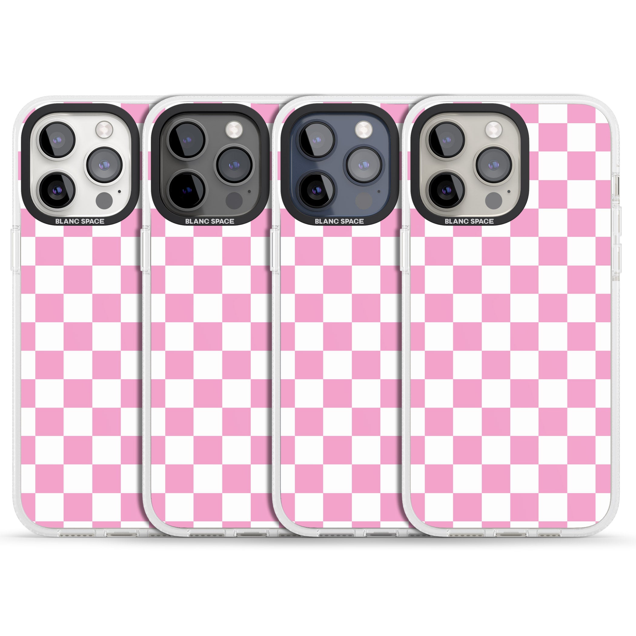 Pink Checkered iPhone 15 Pro Max / 15 Pro / 14 Pro Max / 14 Pro / 13 Pro Clear Case Impact Air - Blanc Space
