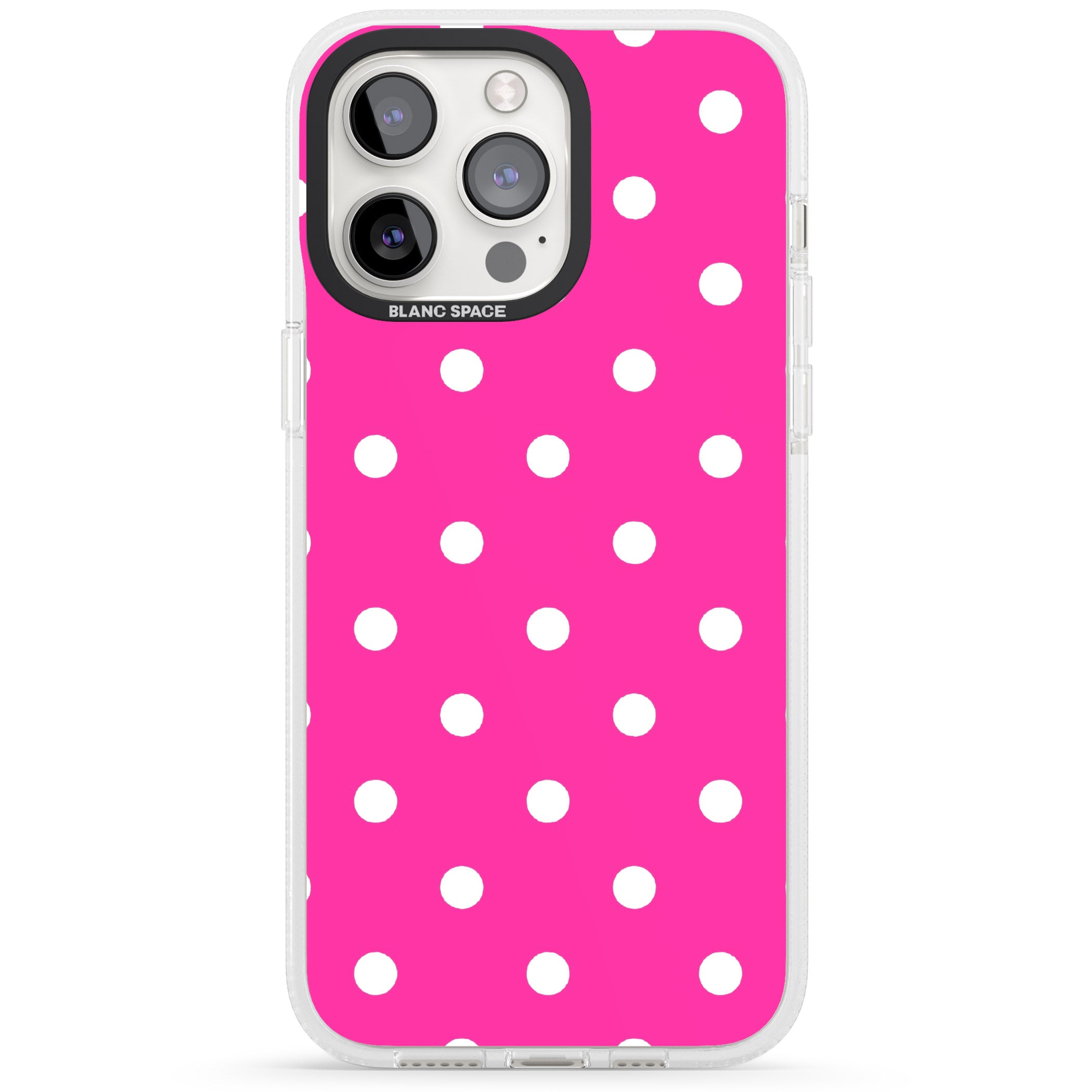 Pink Polka Dot iPhone 15 Pro Max / 15 Pro / 14 Pro Max / 14 Pro / 13 Pro Clear Case Impact Air - Blanc Space