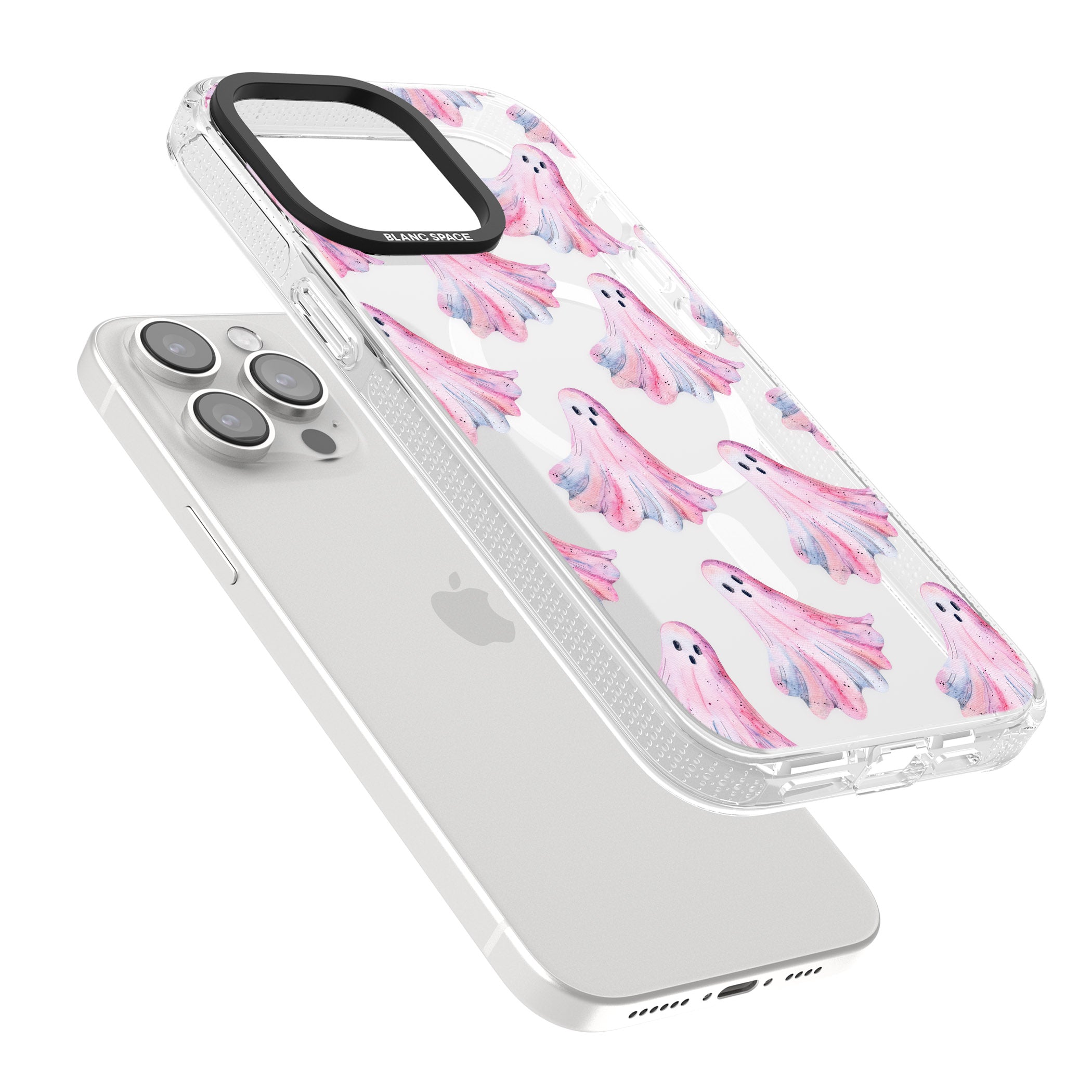 Pink Ghosts iPhone 15 Pro Max / 15 Pro / 14 Pro Max / 14 Pro / 13 Pro Clear Case Impact Air - Blanc Space