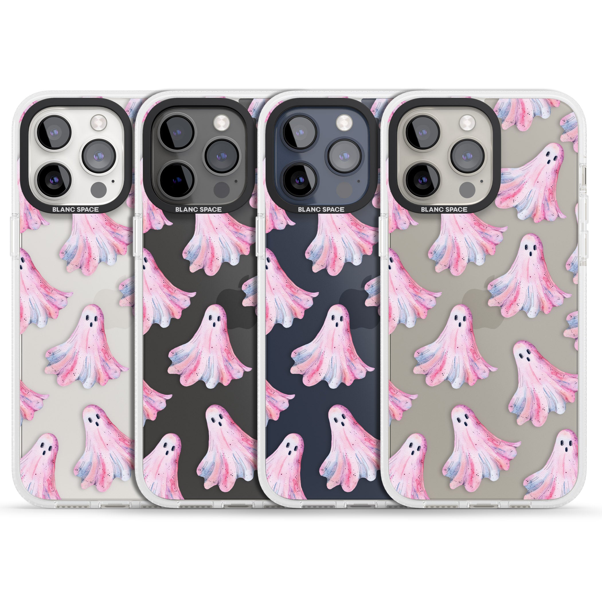 Pink Ghosts iPhone 15 Pro Max / 15 Pro / 14 Pro Max / 14 Pro / 13 Pro Clear Case Impact Air - Blanc Space