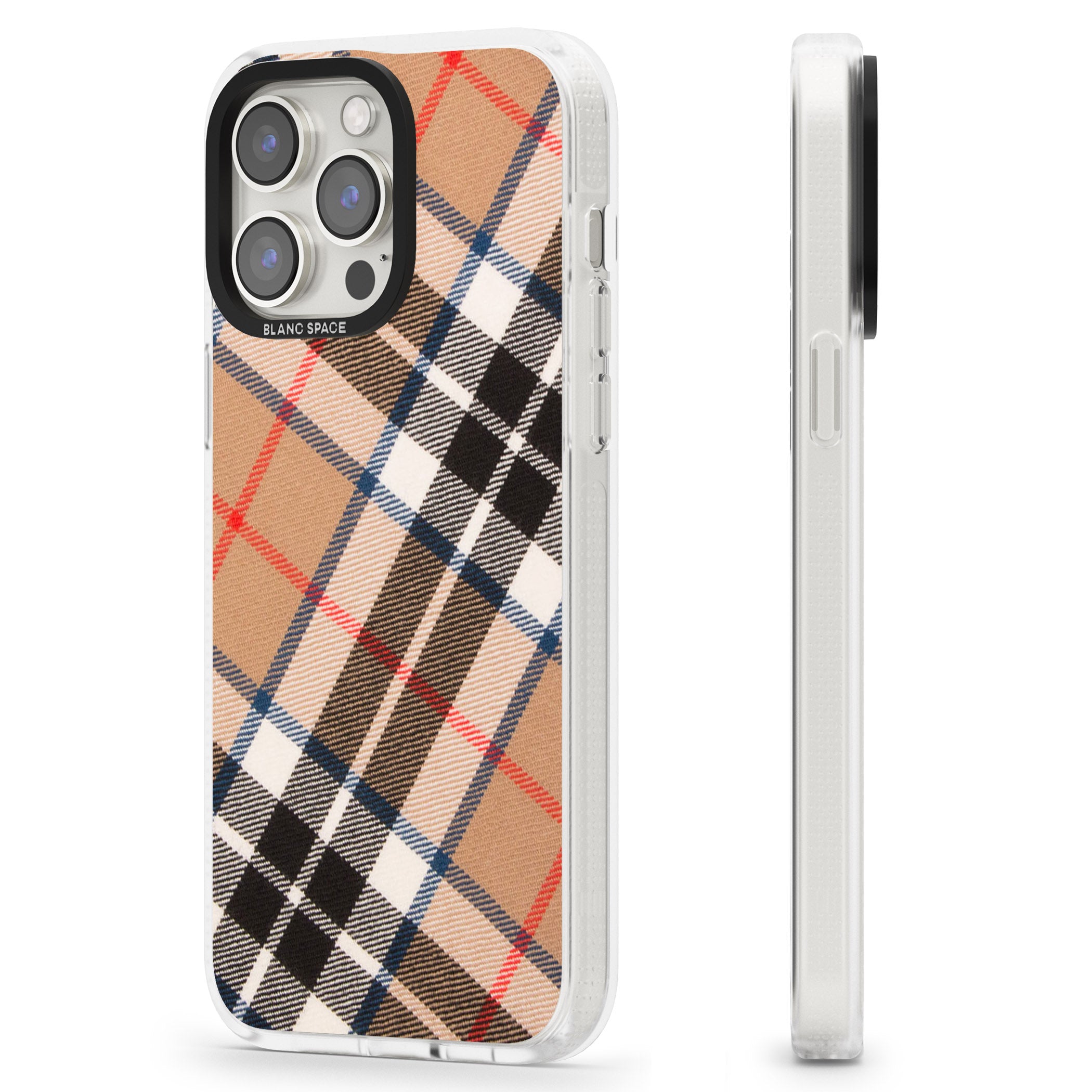 Haymarket Check iPhone 15 Pro Max / 15 Pro / 14 Pro Max / 14 Pro / 13 Pro Clear Case Impact Air - Blanc Space