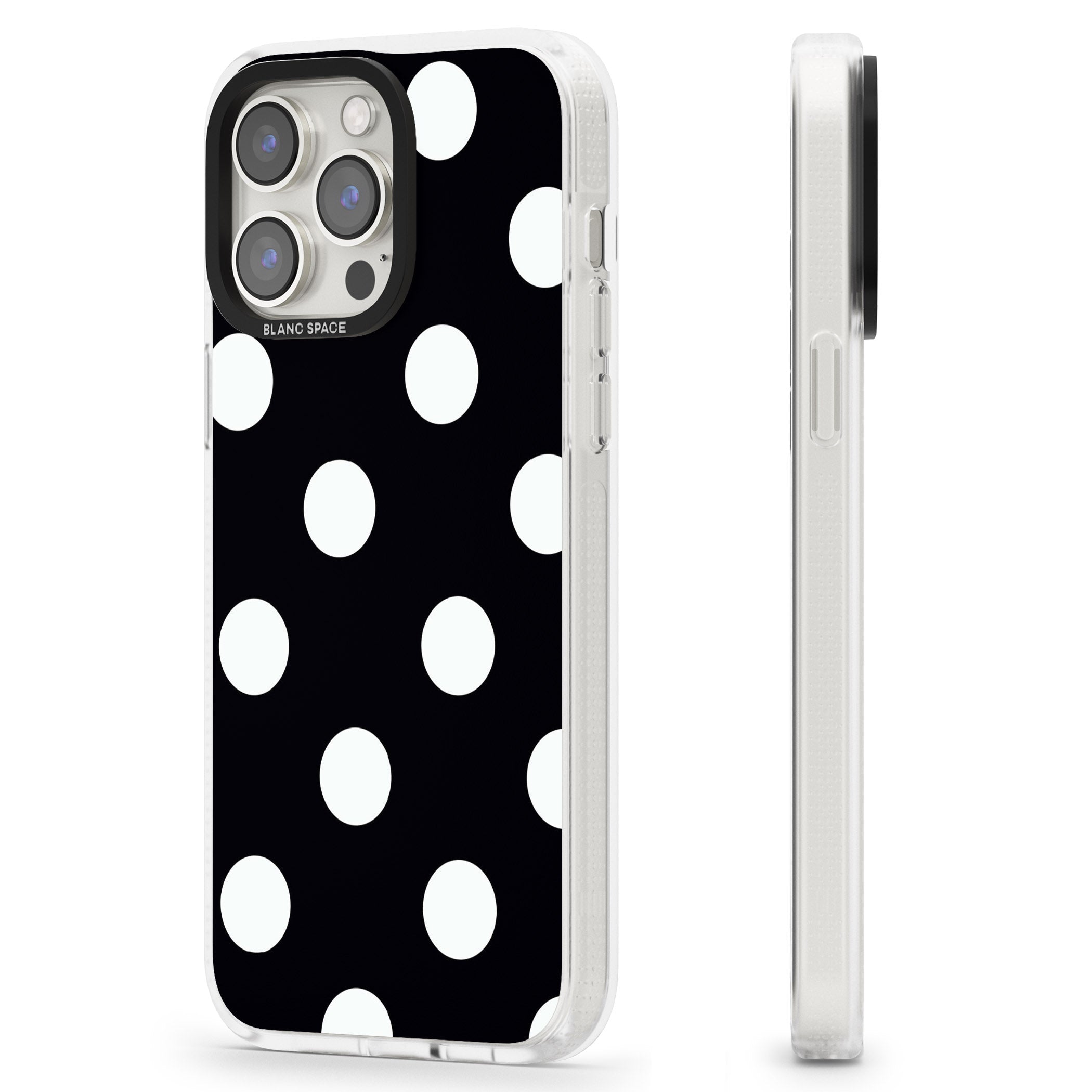 Chic Black Polka Dot iPhone 15 Pro Max / 15 Pro / 14 Pro Max / 14 Pro / 13 Pro Clear Case Impact Air - Blanc Space