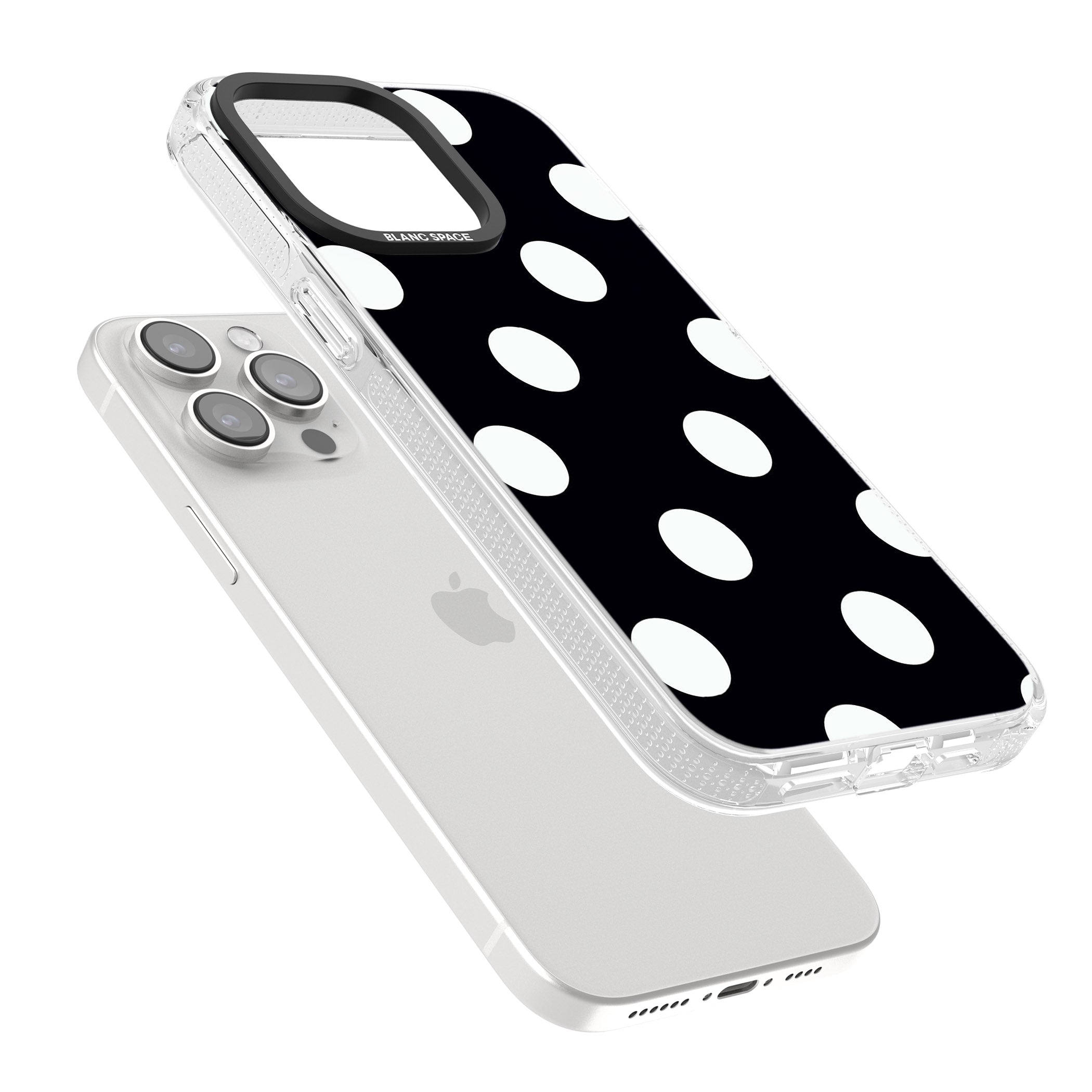 Chic Black Polka Dot iPhone 15 Pro Max / 15 Pro / 14 Pro Max / 14 Pro / 13 Pro Clear Case Impact Air - Blanc Space