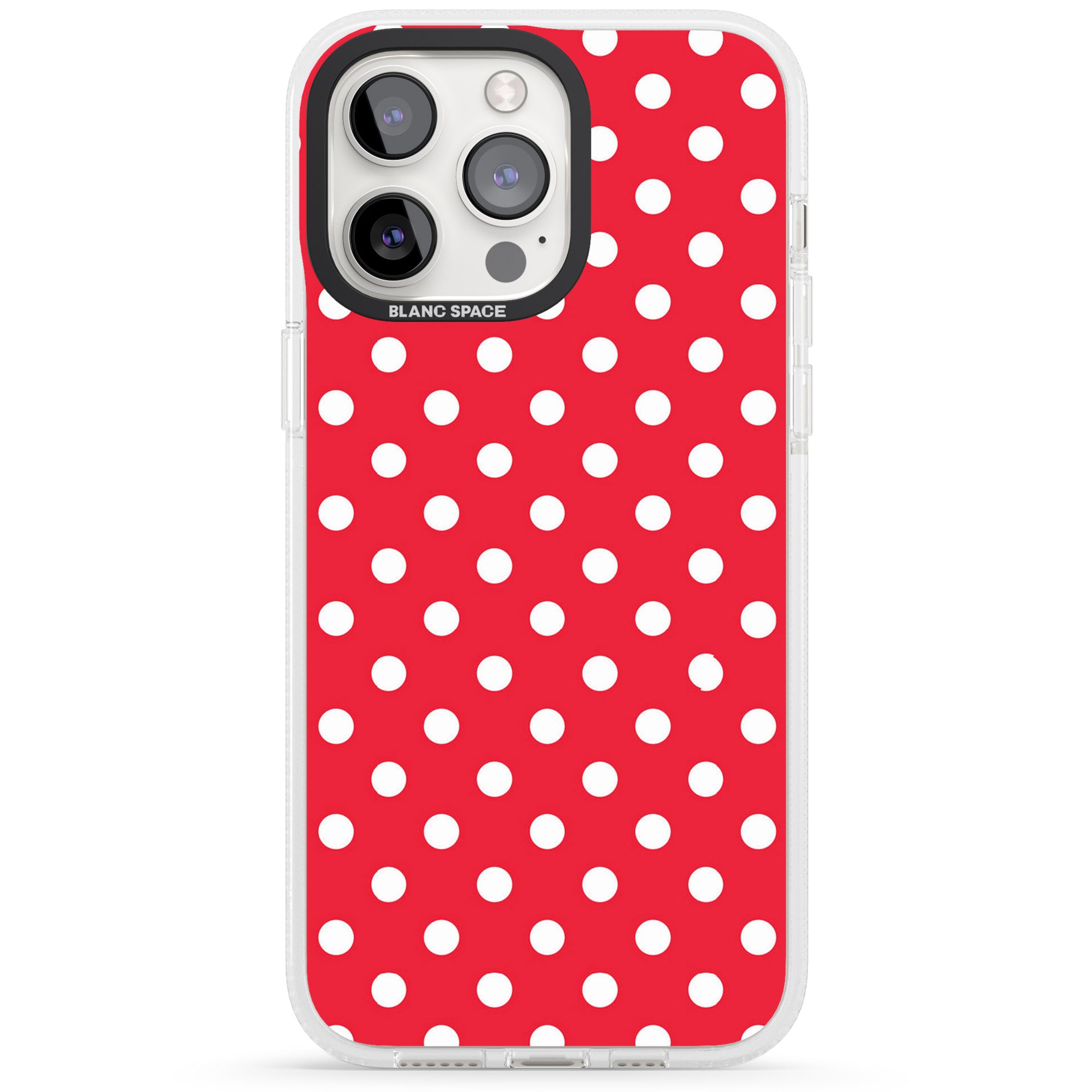 Designer Lava Red Polka Dot iPhone 15 Pro Max / 15 Pro / 14 Pro Max / 14 Pro / 13 Pro Clear Case Impact Air - Blanc Space