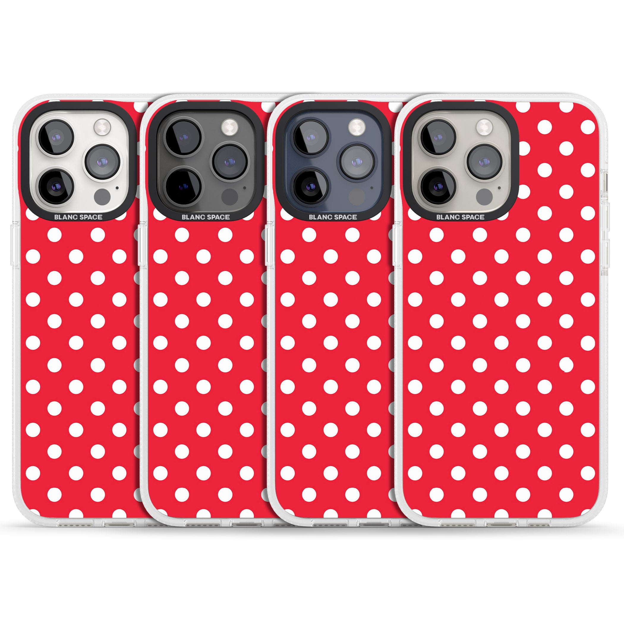 Designer Lava Red Polka Dot iPhone 15 Pro Max / 15 Pro / 14 Pro Max / 14 Pro / 13 Pro Clear Case Impact Air - Blanc Space