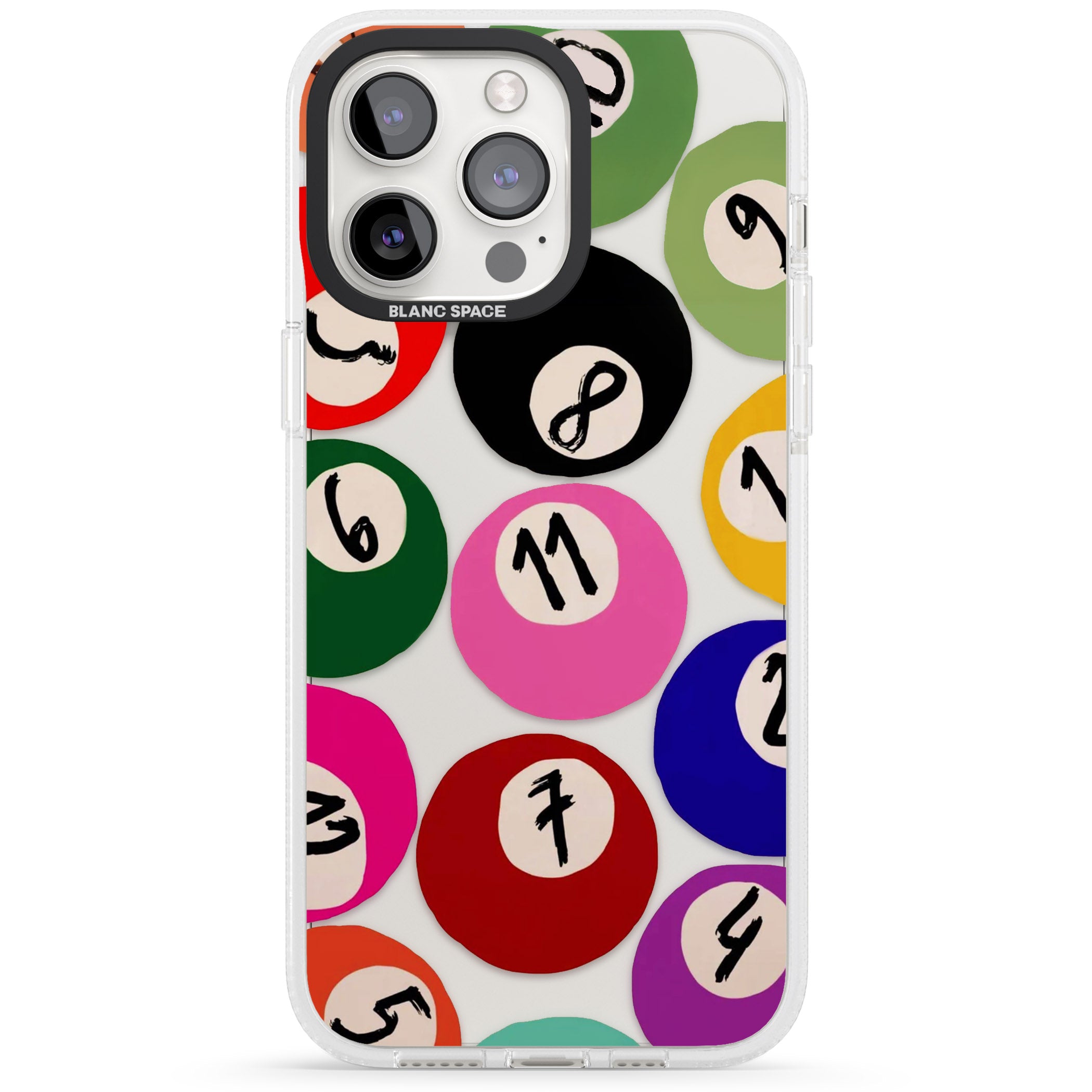 Pool Balls iPhone 15 Pro Max / 15 Pro / 14 Pro Max / 14 Pro / 13 Pro Clear Case Impact Air - Blanc Space