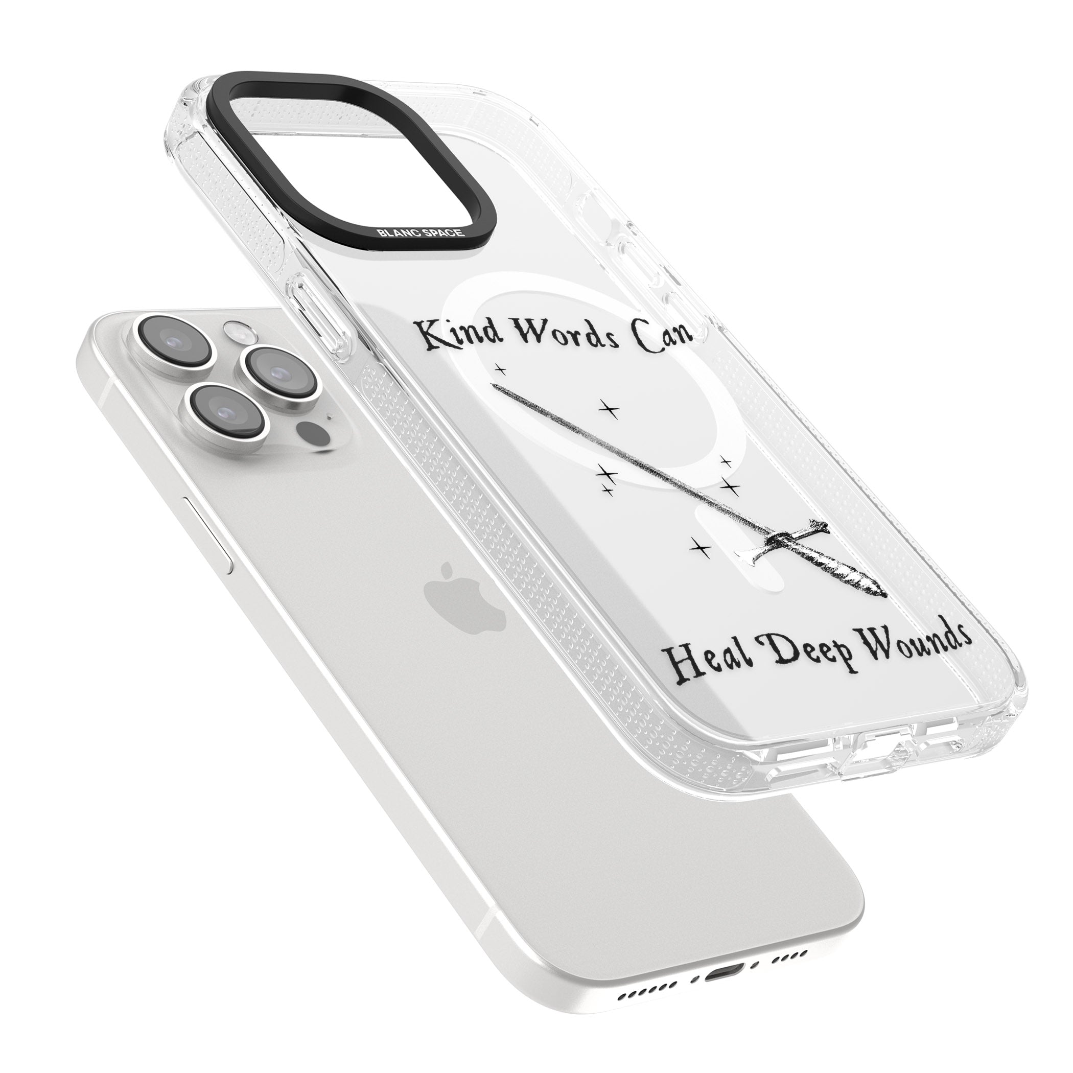 Kind Words Can Heal Deep Wounds iPhone 15 Pro Max / 15 Pro / 14 Pro Max / 14 Pro / 13 Pro Clear Case Impact Air - Blanc Space