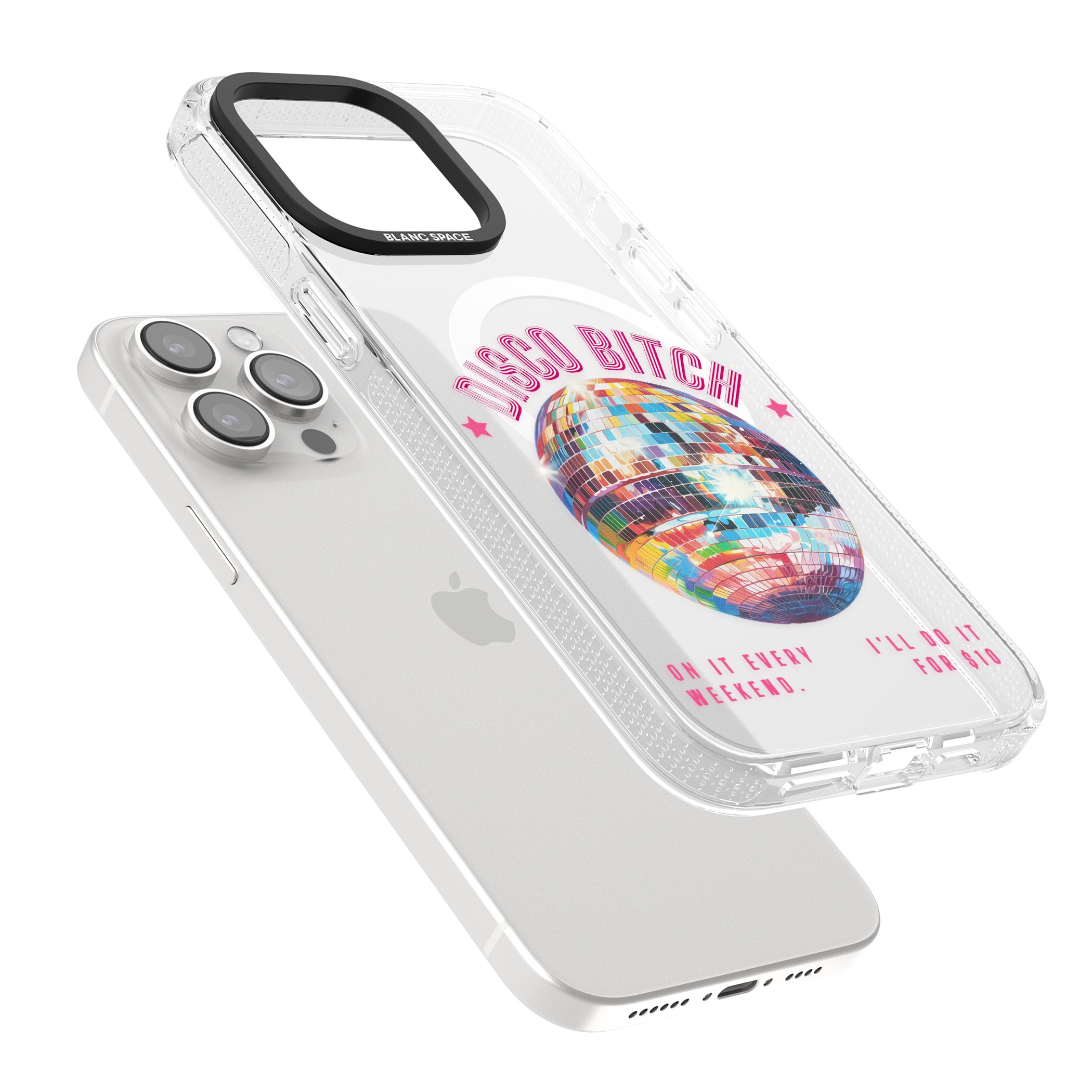 Disco B*tch iPhone 15 Pro Max / 15 Pro / 14 Pro Max / 14 Pro / 13 Pro Clear Case Impact Air - Blanc Space