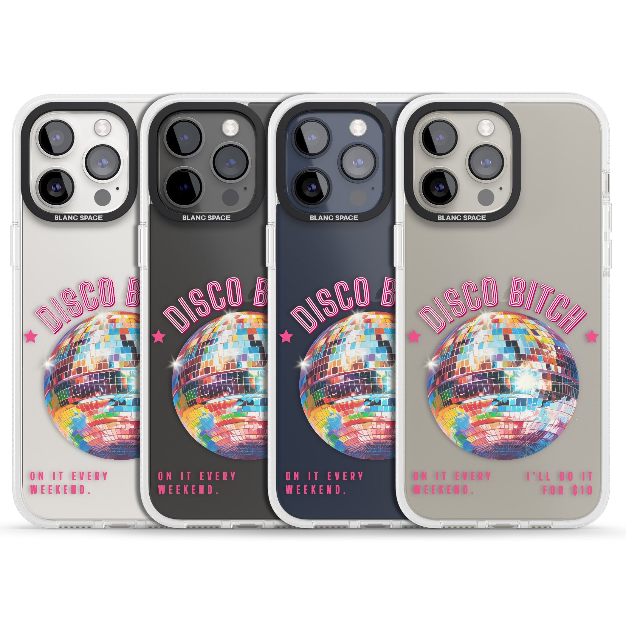 Disco B*tch iPhone 15 Pro Max / 15 Pro / 14 Pro Max / 14 Pro / 13 Pro Clear Case Impact Air - Blanc Space